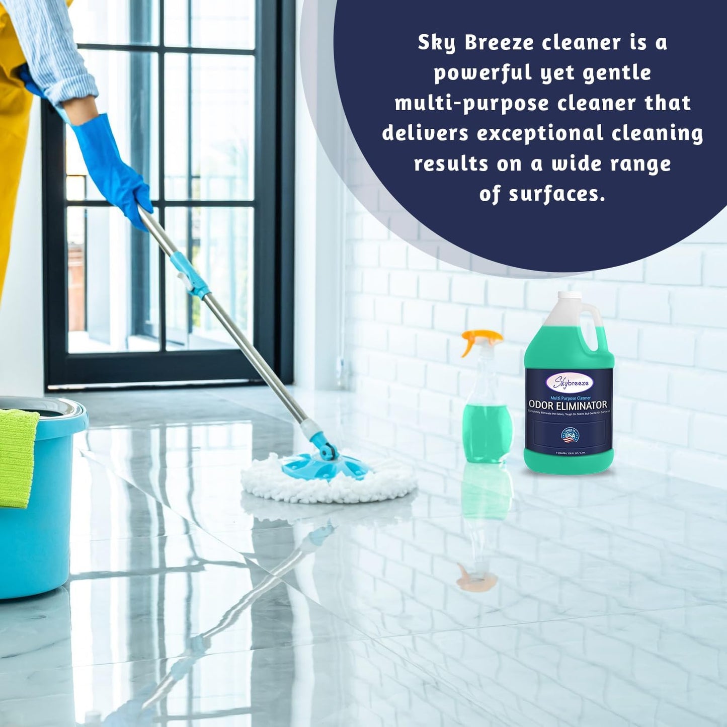 Multi Purpose Cleaner Pet Odor eliminator - pH Neutral - Strong Odor Floor Cleaner - Pet Odor Eliminator for Home - Best Scent Remover for Cat and Dog Pee All Purpose Cleaner 1 gallon (Sky Breeze)