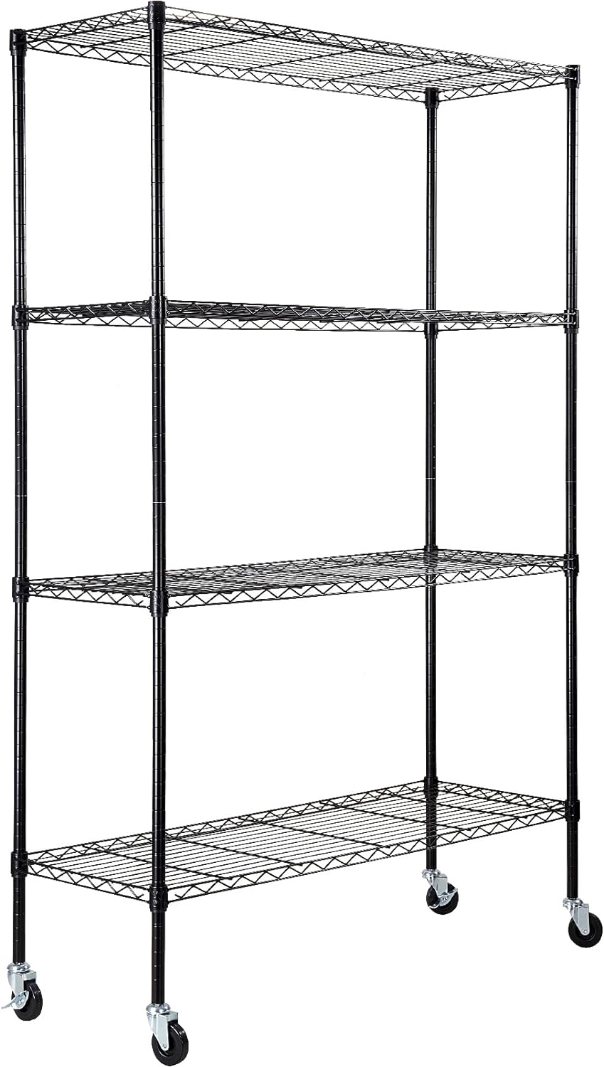 VEVOR Storage Shelving Unit, 4-Tier Adjustable Storage Shelves, 48" L x 18" W x 74" H Garage Storage Shelves, Metal Shelves with Wheels for Kitchen Pantry Basement Bathroom Laundry