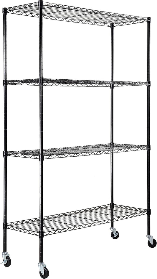 VEVOR Storage Shelving Unit, 4-Tier Adjustable Storage Shelves, 48" L x 18" W x 74" H Garage Storage Shelves, Metal Shelves with Wheels for Kitchen Pantry Basement Bathroom Laundry