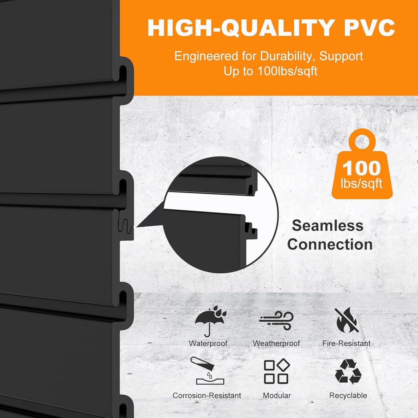 DoCred Slatwall Paneling Organizer, 4x4 FT PVC Garage Slat Wall Storage Systems, Heavy Duty Mounted Slat Peg Board for Tool Organization Ladder Bike Rack (Black)