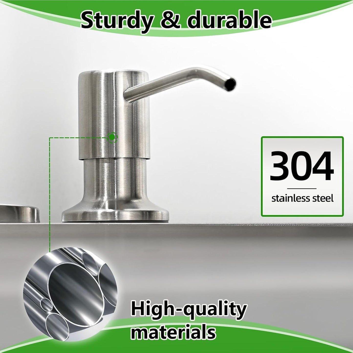 Built in Soap Dispenser for Kitchen Sink, Stainless Steel Brushed Nickel Countertop Pump Head, Dish Soap Hand Lotion Dispenser with Refillable 16.9oz Bottle