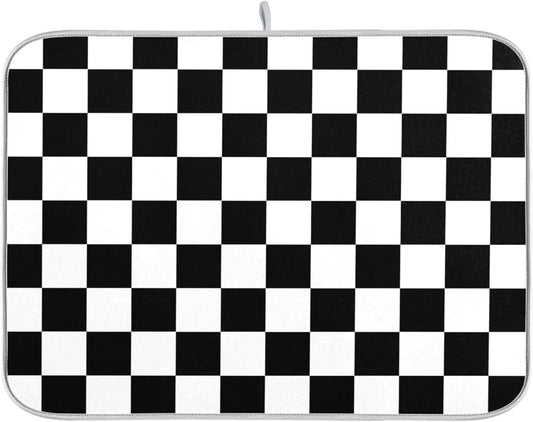 Black White Chessboard Dish Drying Mat for Kitchen Countertop 18x24 Plaid Checkered Rectangle Large Drying Mat Reusable Quick Dry Dish Sink Absorbent Mats Easy Clean Decorative Home Essentials