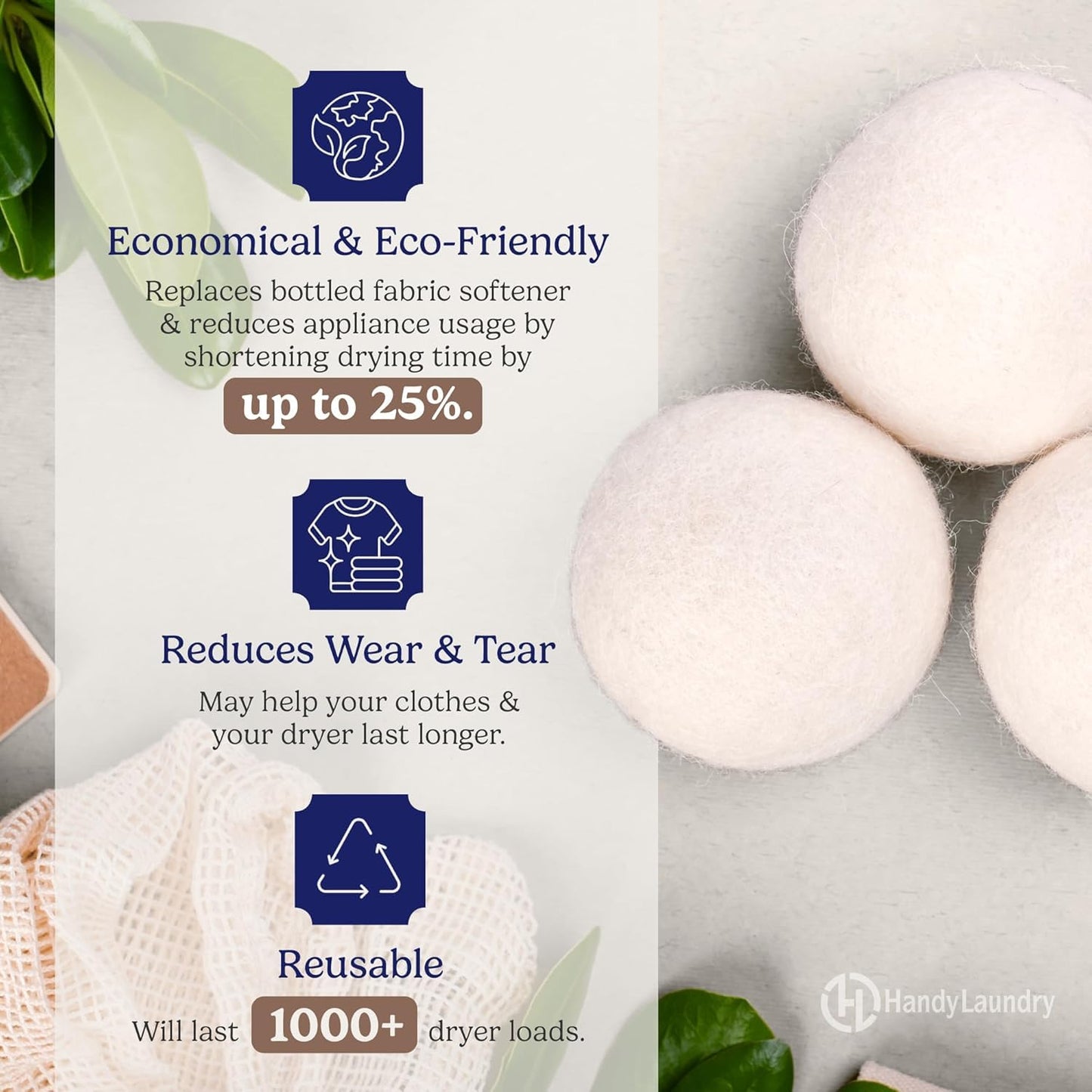 Handy Laundry Wool Dryer Balls 12-Pack, Reusable Natural Fabric Softener