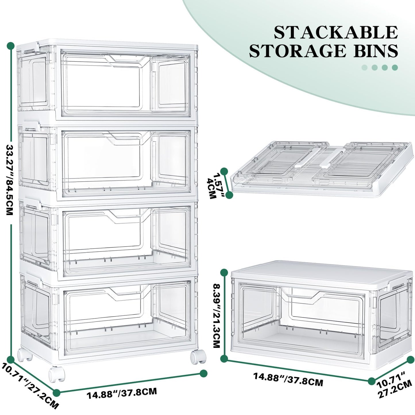 Kmiectse Clear Storage Bins with Lids - 4 Tier 23qt Plastic Stackable Bins