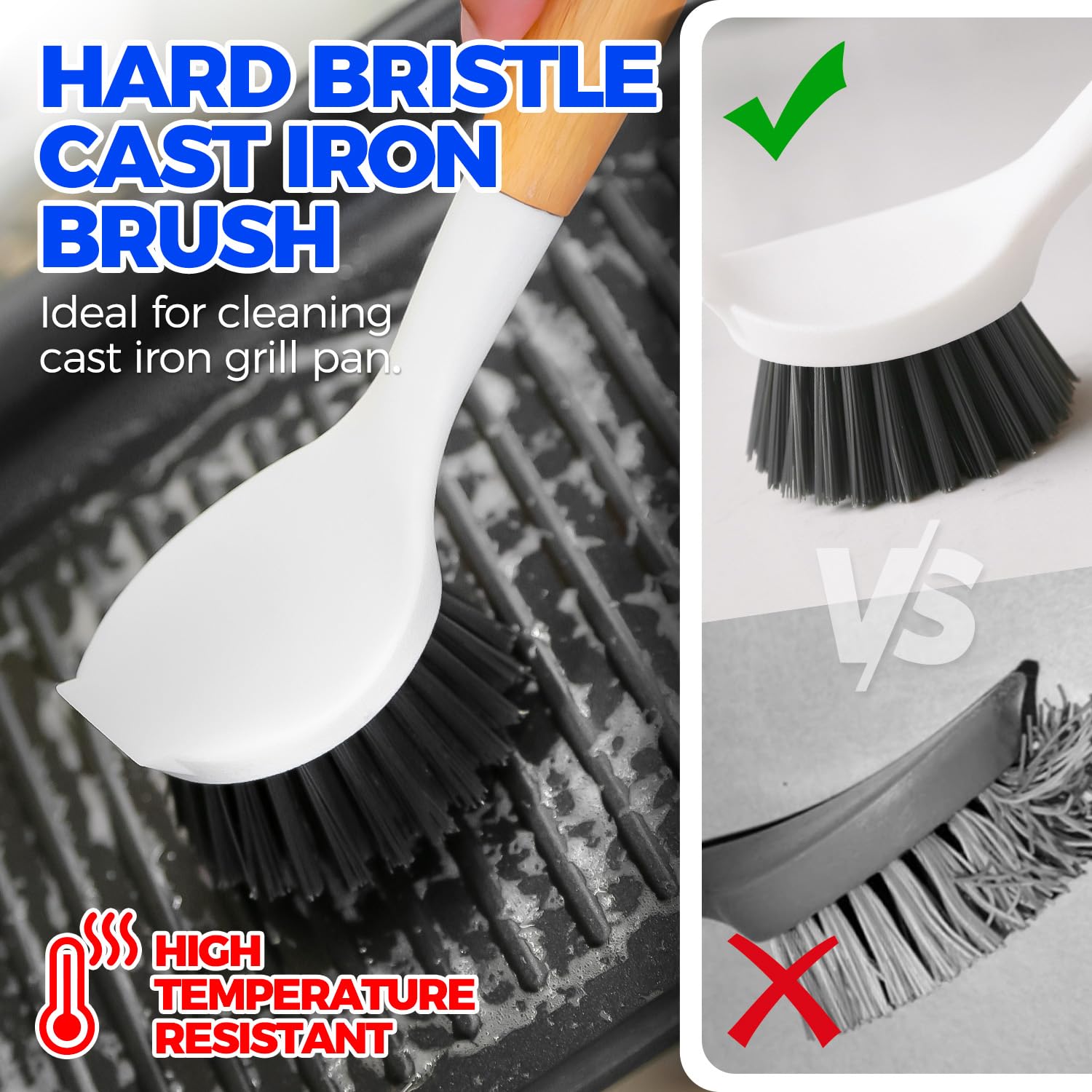 Holikme 3 Pack Dish Brush with Bamboo Handle Cleaning Brush,White Black