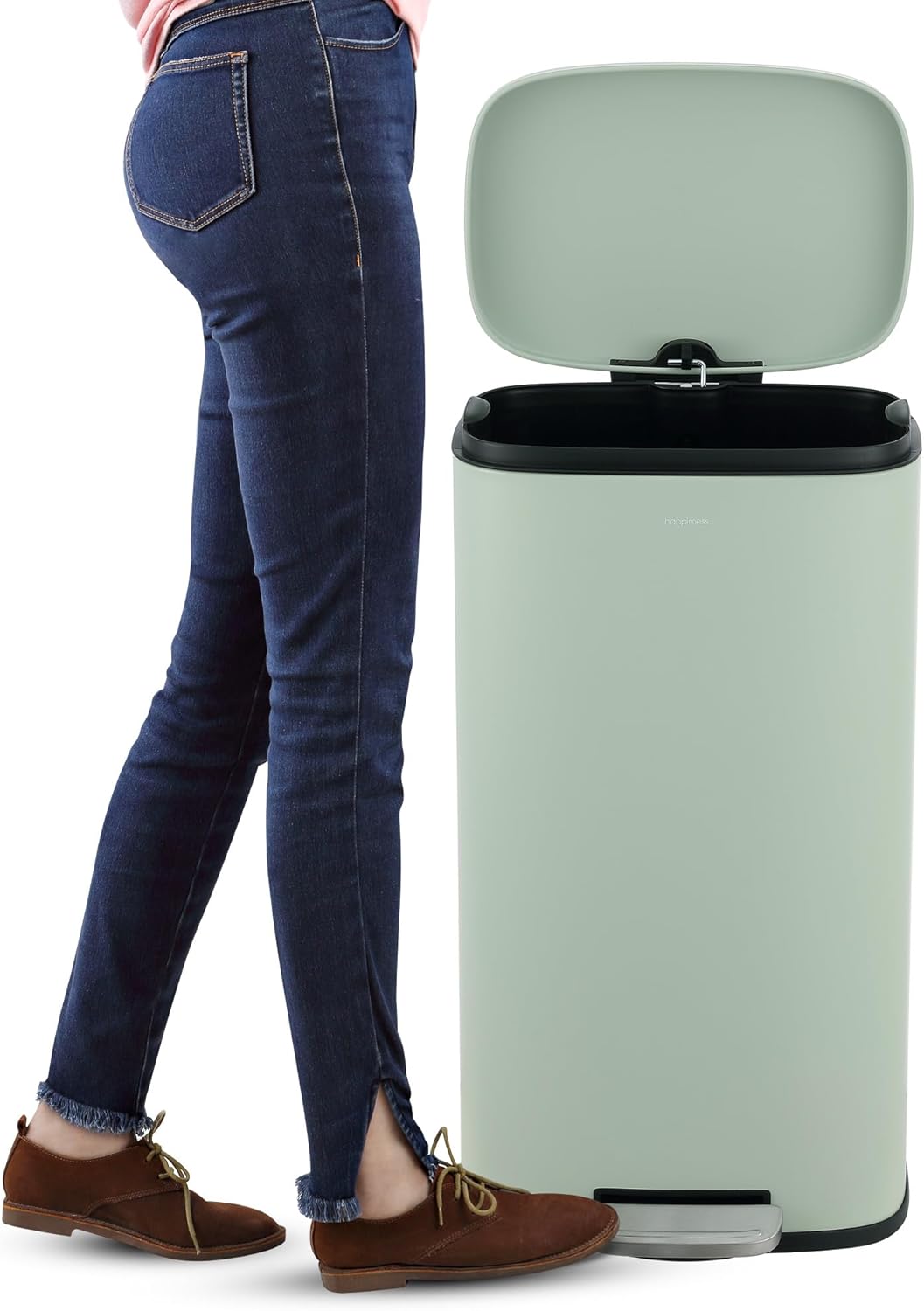 happimess HPM1006E Connor Rectangular 13-Gallon Trash Can with Soft-Close Lid and Free Mini Trash Can, Fingerprint Resistant, Modern, Minimalistic for Kitchen, Office, Bathroom, Pistachio Gelato