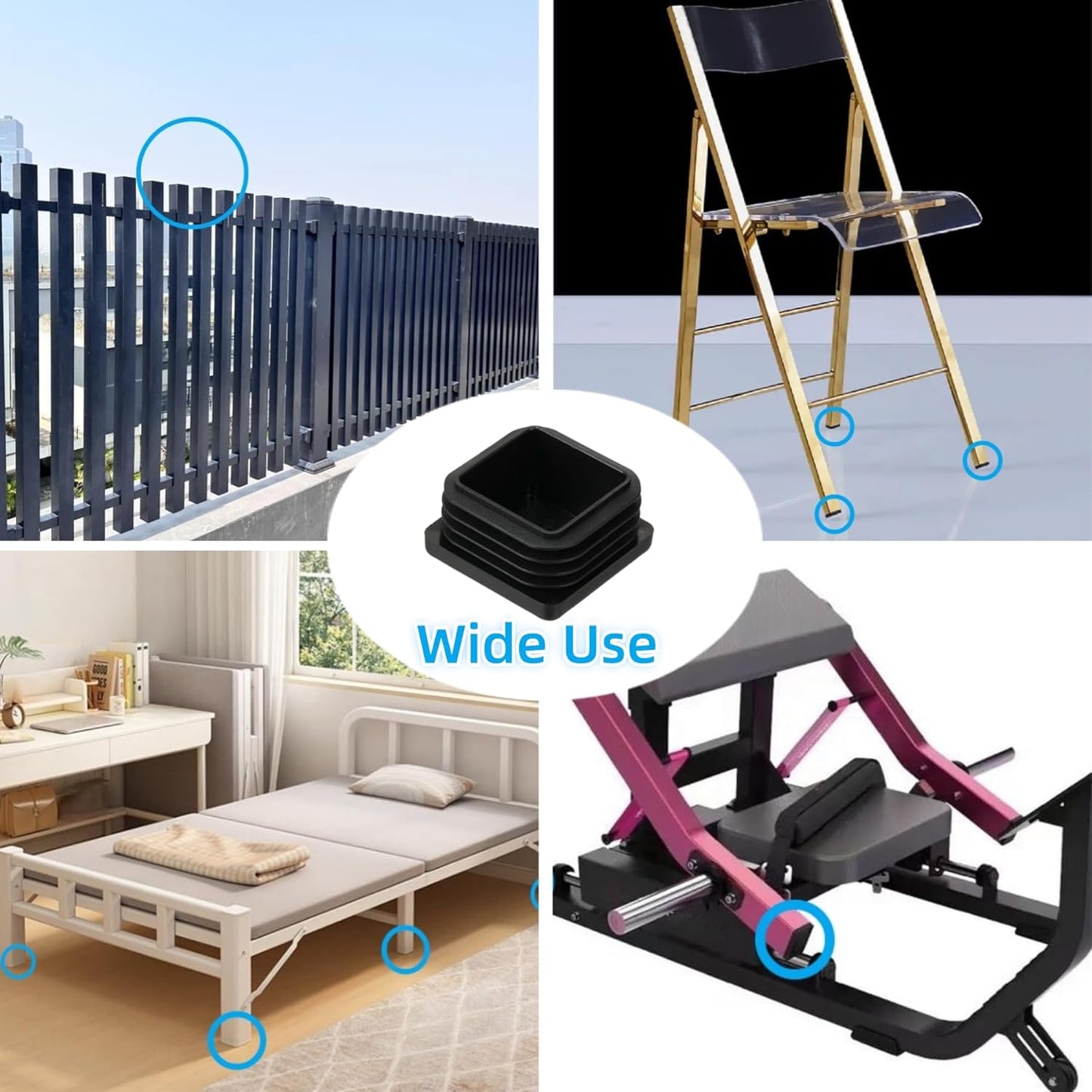 Furnigear Plastic Plugs Tubing End Cap Chair End Caps Outside Bottom Tubing Caps Square Furniture Sliders Glides Black (40, Fit 0.35-0.44" Square Tube Inner Size)