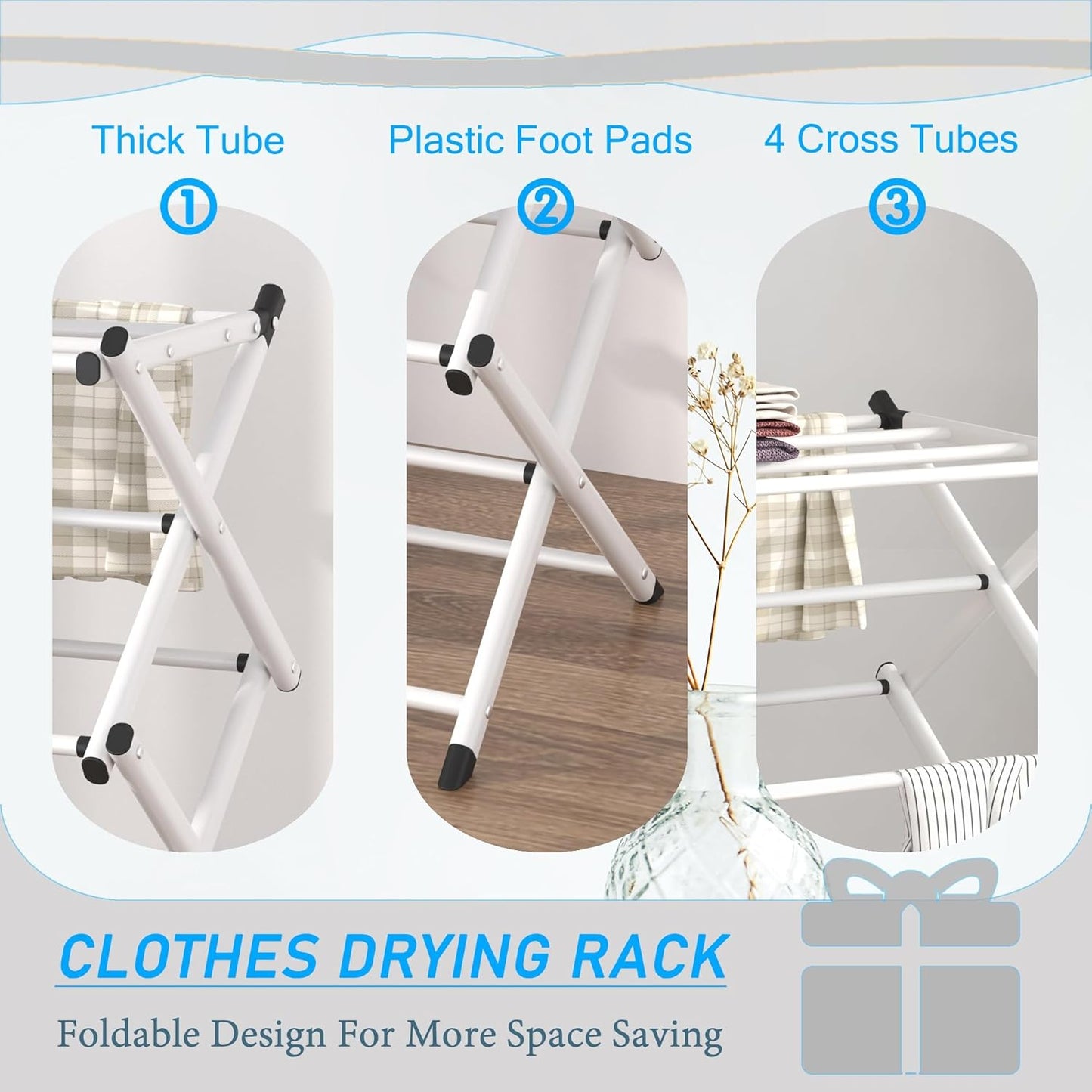 Household Indoor Folding Clothes Drying Rack, Dry Laundry and Hang Clothes,Towel Rack for Storage (White)