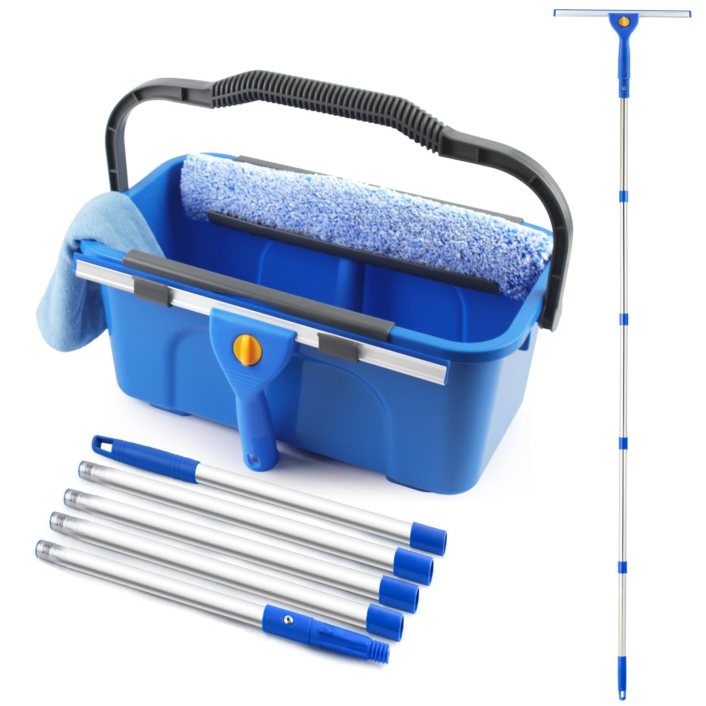Window Cleaning Kit with Bucket, Squeegee and Scrubber for Home, Commercial