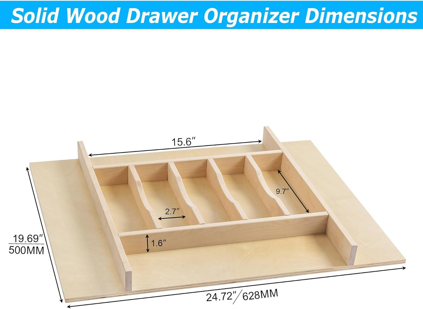 WelFurGeer Premium Wooden Silverware Organizer for Kitchen Drawers, Utensil Tray for Kitchen Drawer, Cutlery Drawer Organizer for Forks, Spoons, Knives - Sturdy Birchwood, Natural Finish