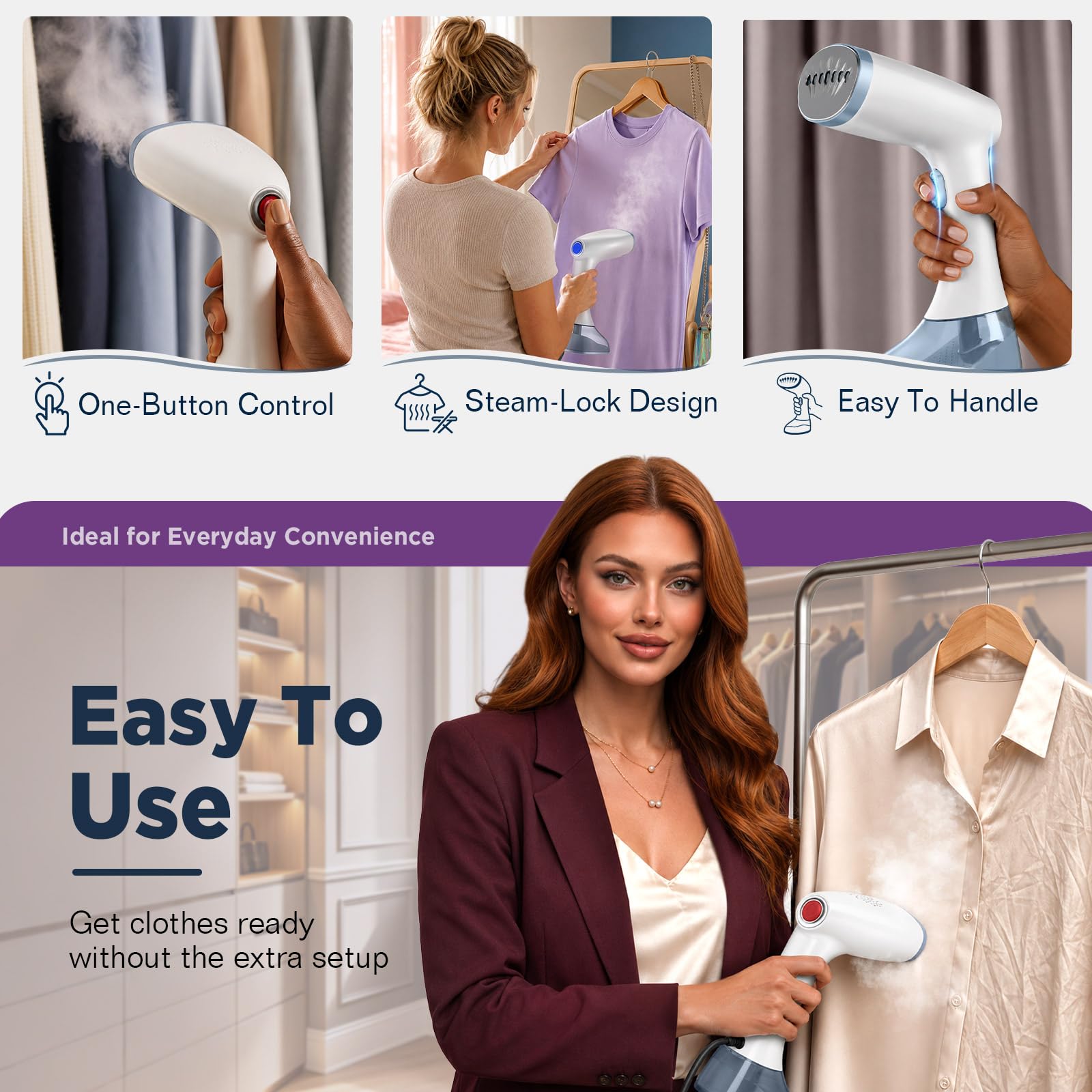 Steamer for Clothes, 1800W Clothes Steamer Handheld Garment Steamer with 3 Steam Settings, 380ml