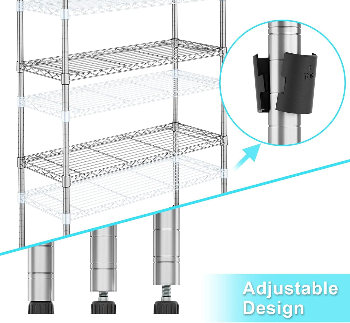 Auslar 5-Shelf Storage Shelves Heavy Duty 5 Tiers Standing Large Shelving Units Adjustable Metal Organizer Wire Rack, 14" x 36" x 72", Chrome
