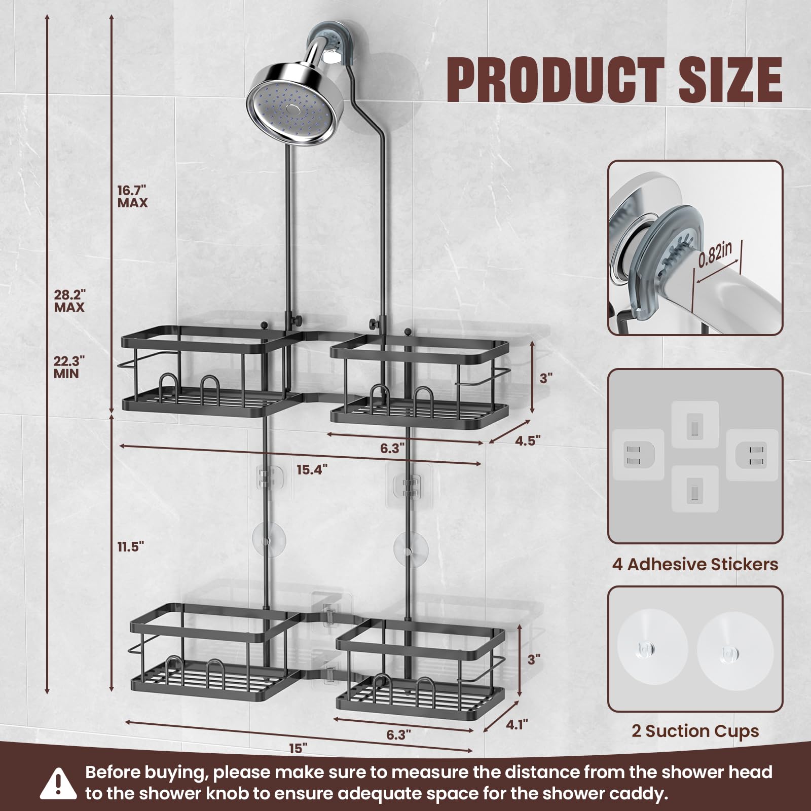 REINHARDT Adjustable Shower Caddy Hanging for Handheld Showerheads, Black