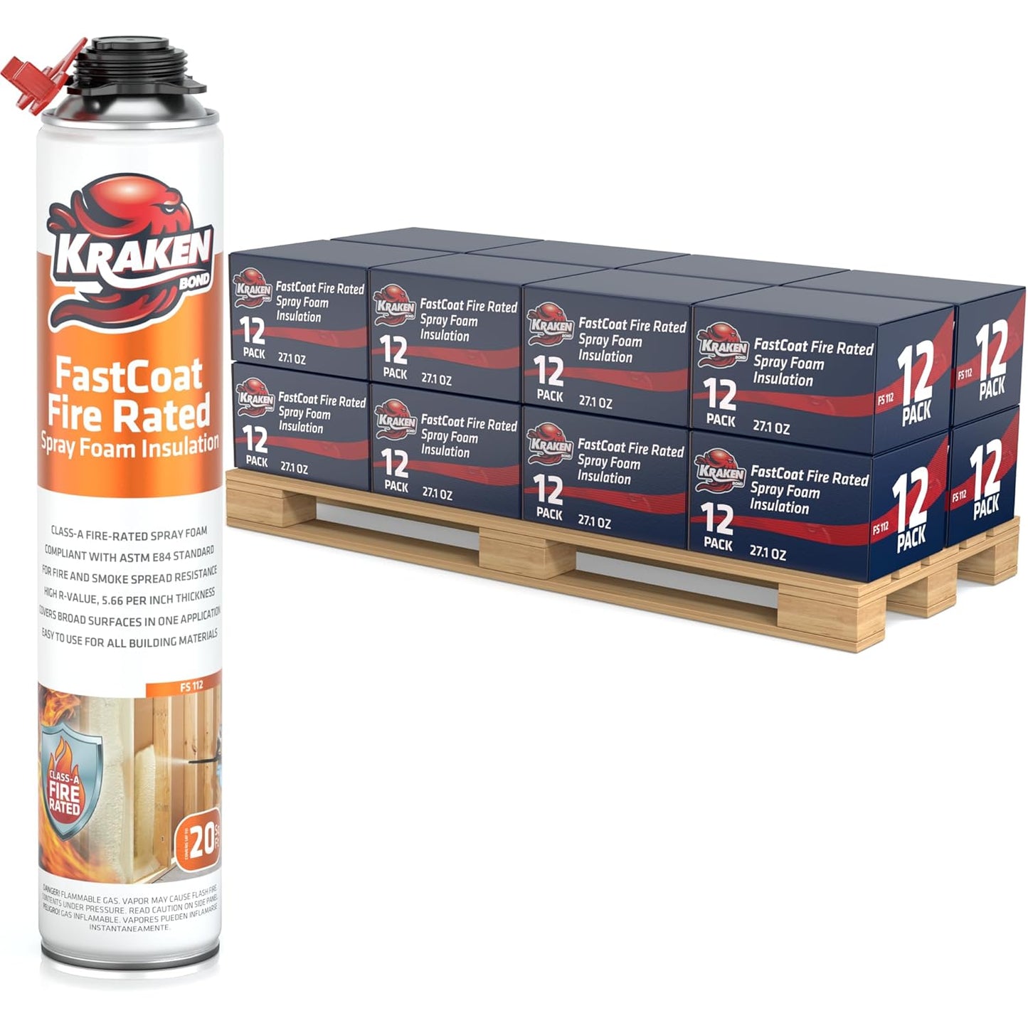 Kraken Bond Fastcoat Fire Rated Spray Foam Insulation Pallet Closed Cell Expanding Polyurethane Foam - Heat and Acoustic Insulation, Gun & Cleaner Not Includes, 3.840 Board Ft, 192 Pack