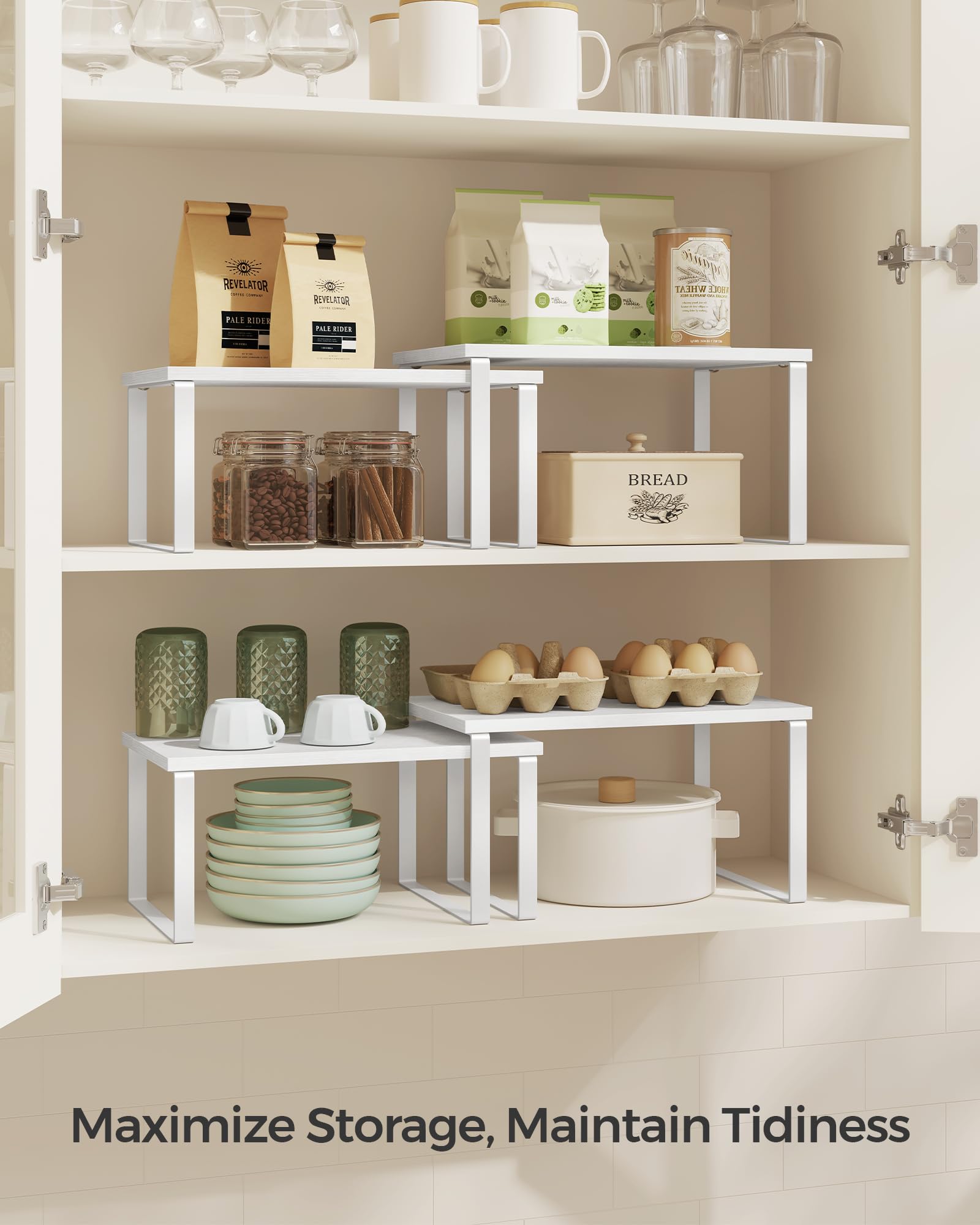 SONGMICS Cabinet Organizer Shelf, Set of 2 Kitchen Counter Shelves, Kitchen Storage, Spice Rack