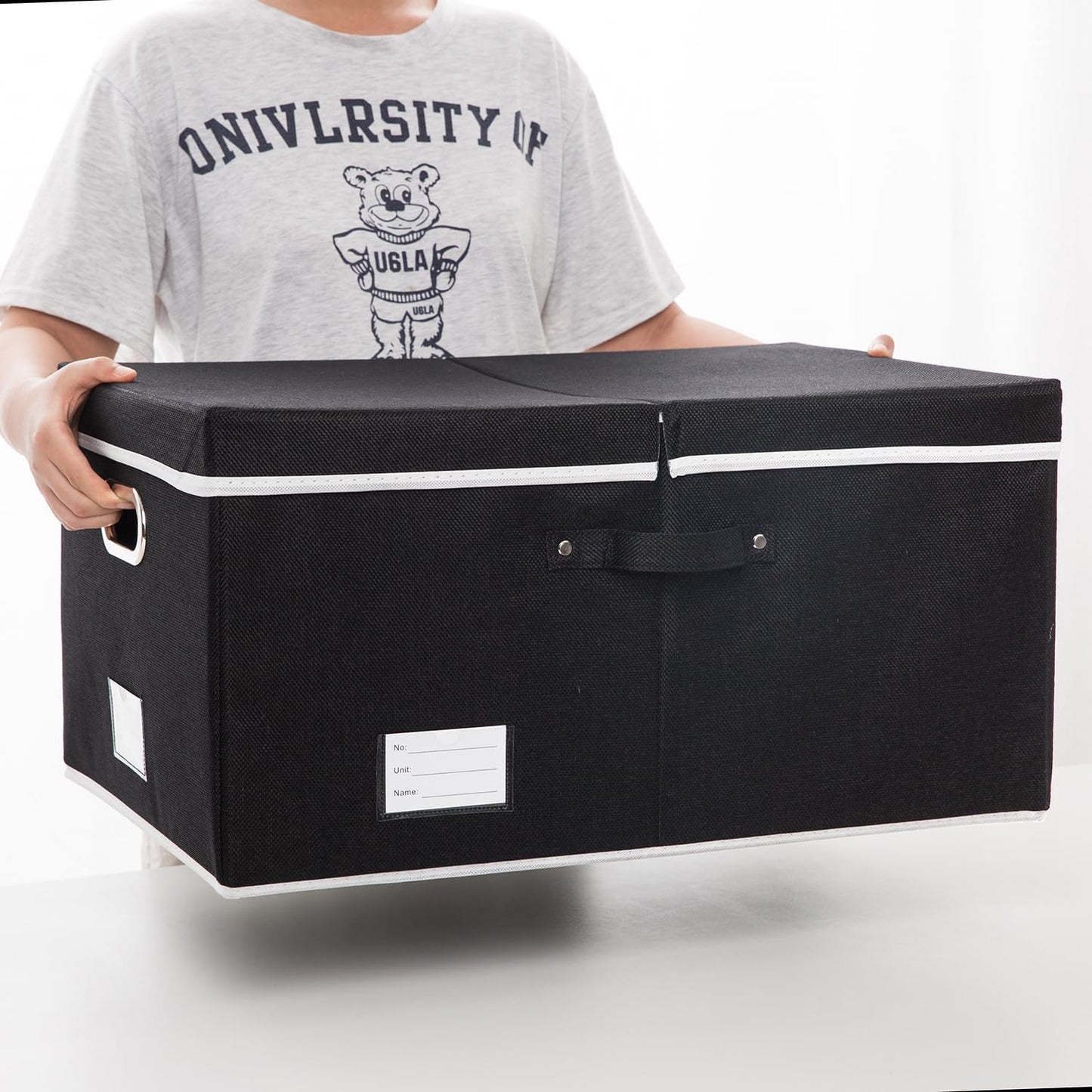 PRANDOM Storage Boxes with Lids [3-Pack] Fabric Collapsible Storage Bins Organizer Containers Baskets Cube with Cover for Home Bedroom Closet Office Nursery Black（23.4X15.9X11.5