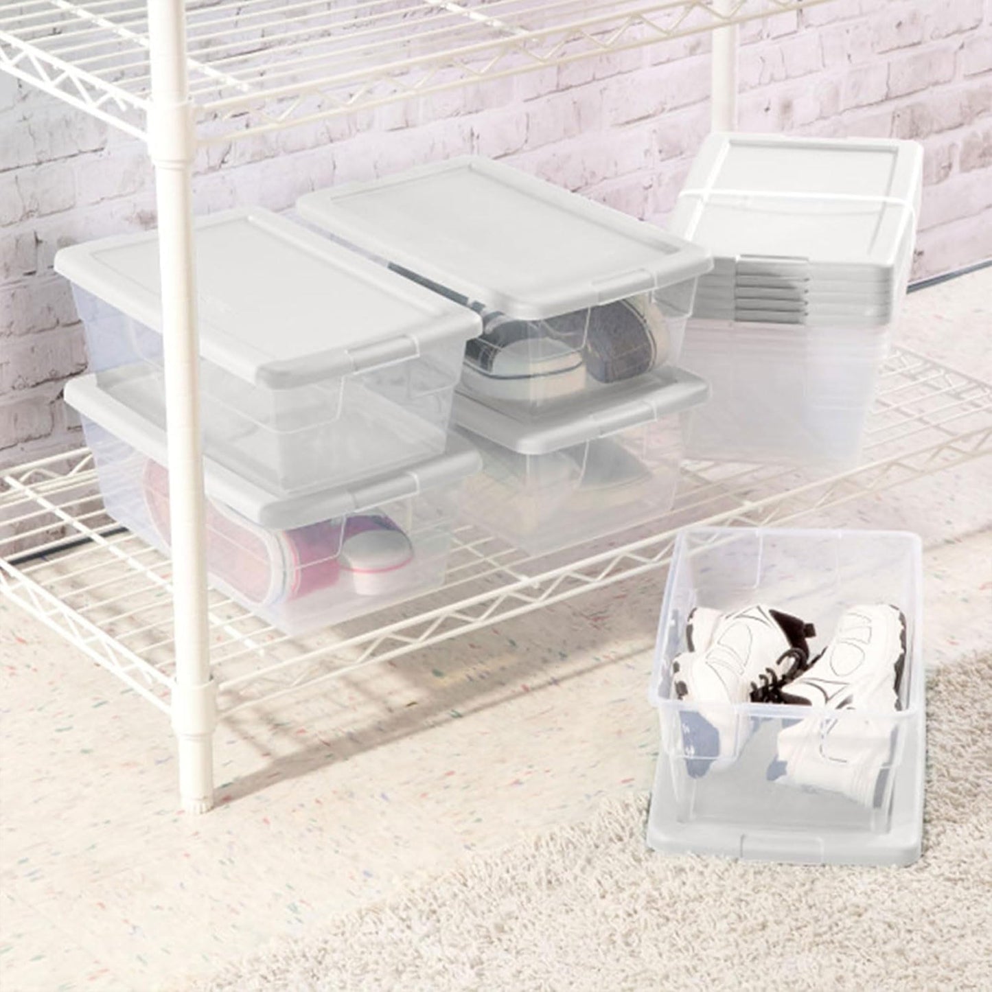 Sterilite 6 Quart Storage Box, Clear Plastic with White Snap Lid, 12 Pack