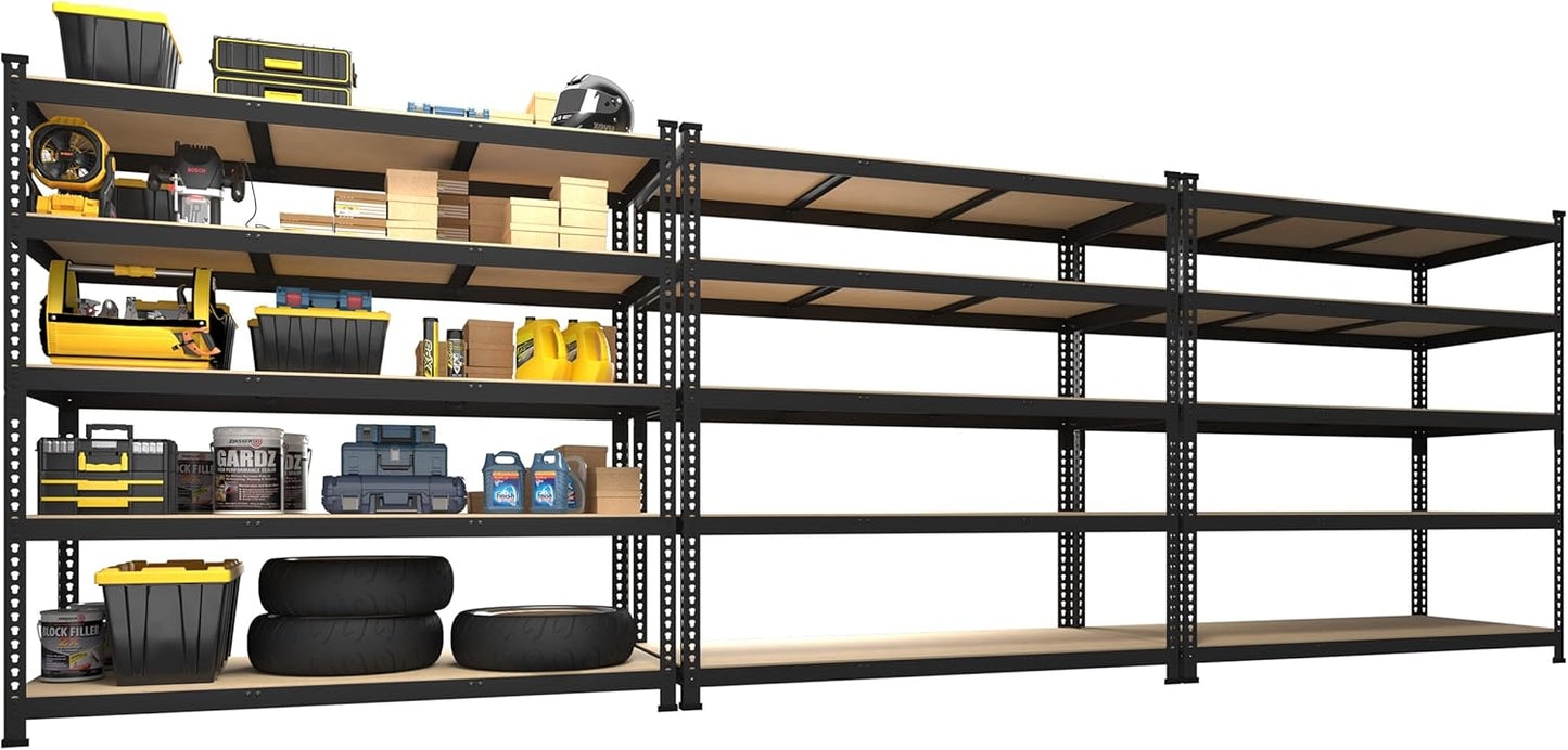 PrimeZone 3 Pack Heavy Duty Adjustable 5 Tier Garage Storage Shelves - 47" W x 18" D x 71" H, Metal Utility Rack Shelf Unit for Warehouse, Pantry, Closet, Kitchen, Black