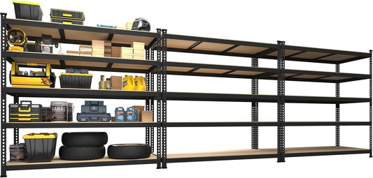 PrimeZone 3 Pack Heavy Duty Adjustable 5 Tier Garage Storage Shelves - 47" W x 18" D x 71" H, Metal Utility Rack Shelf Unit for Warehouse, Pantry, Closet, Kitchen, Black