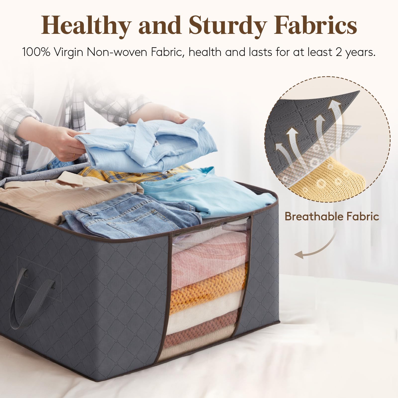 Lifewit 6 Pack Clothes Storage Bins with Lids, Foldable Blanket Storage Bags with Zippers, Clear