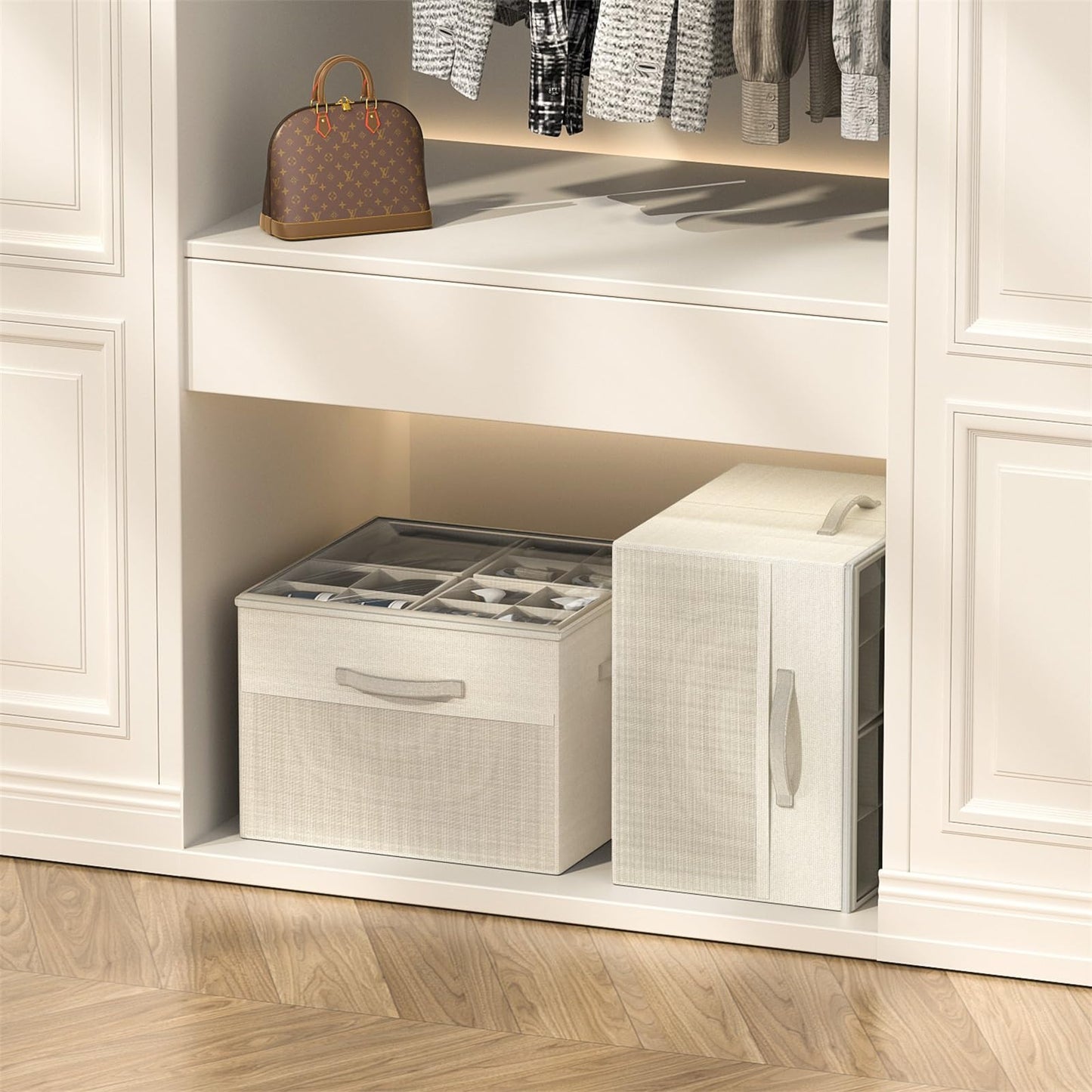 Shoe Organizer for Closet, Foldable Shoe Storage with Adjustable Dividers