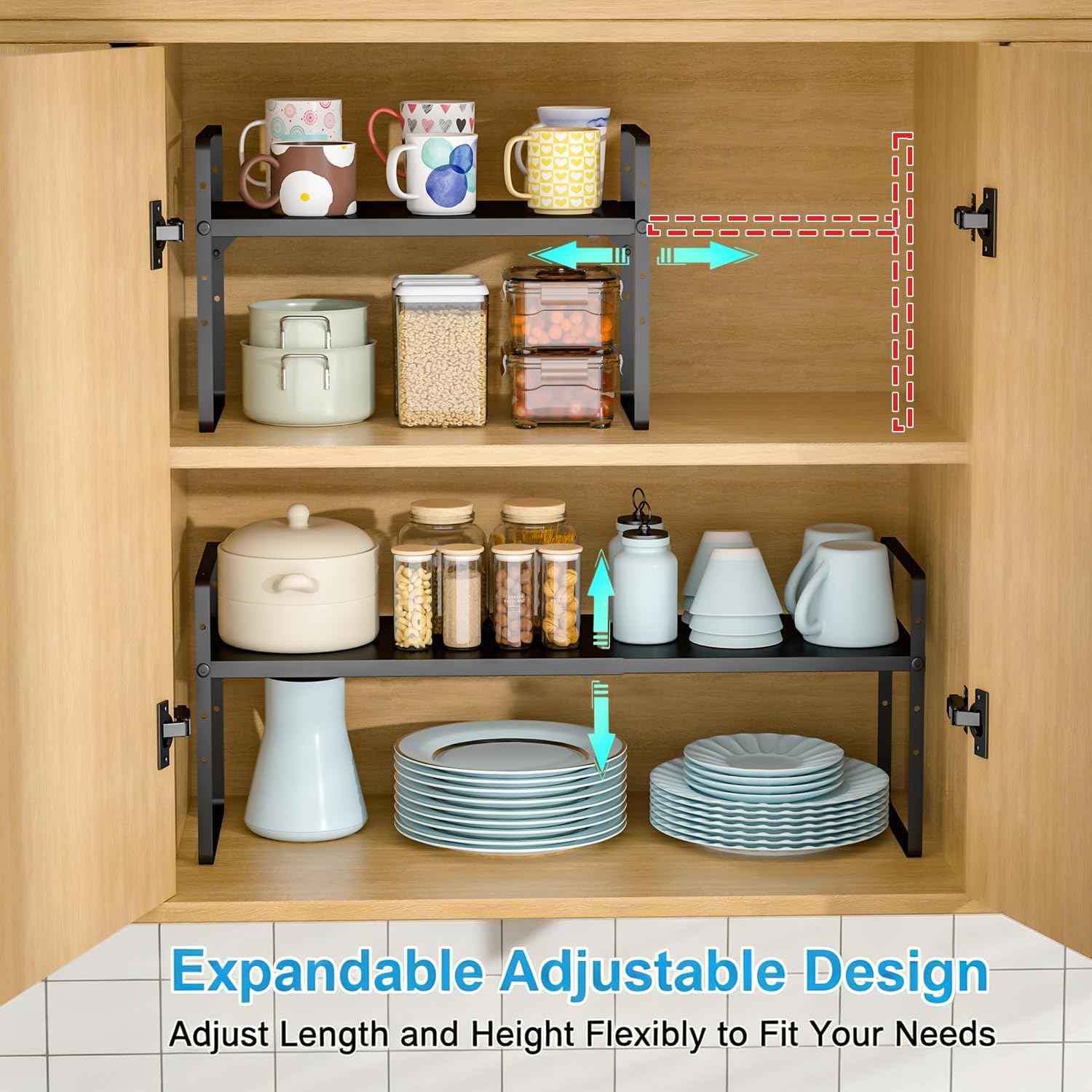 15.5 to 25.5 Inch Expandable Kitchen Cabinet Organizer Shelf, 2 Pack 30 LBS Heavy Duty Adjustable