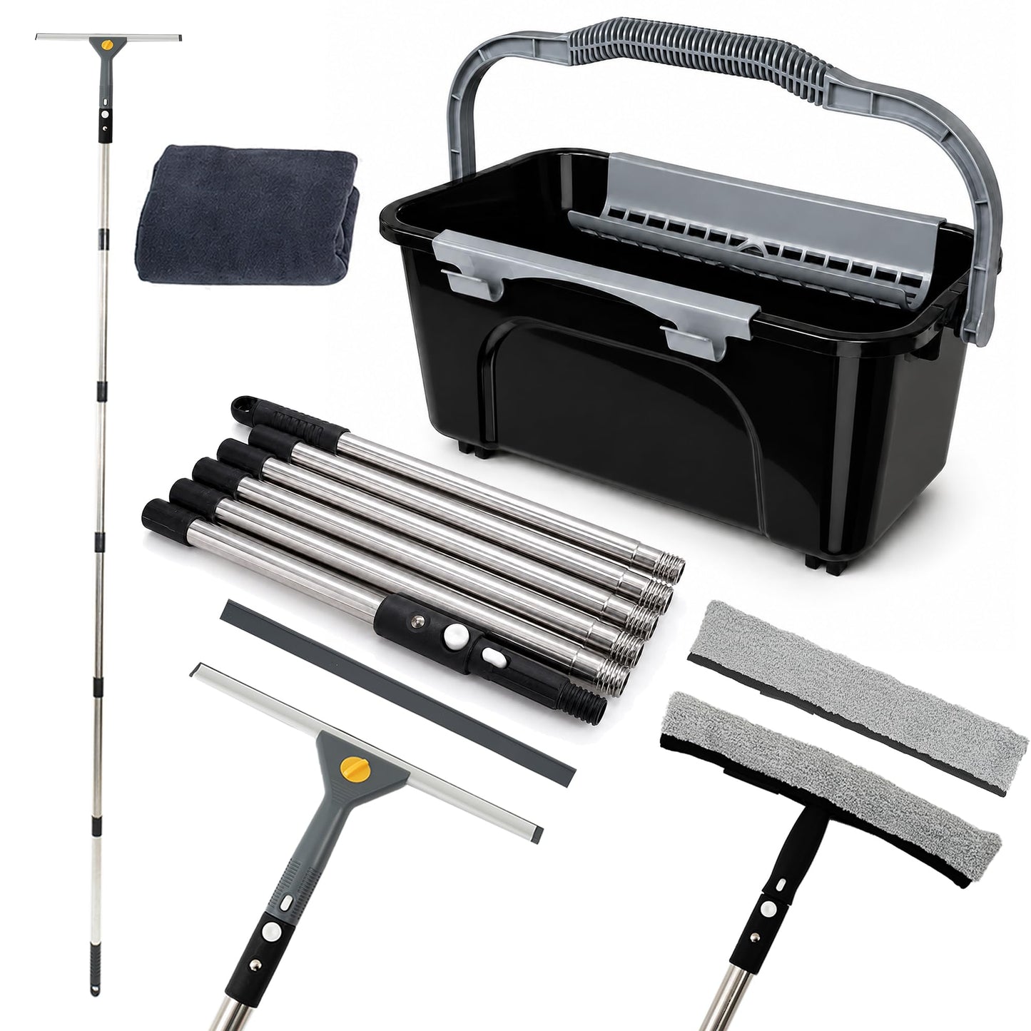 Window Washing Kit with Extension Pole(19–94.5"), Window Squeegee with Extension Pole, High Reach