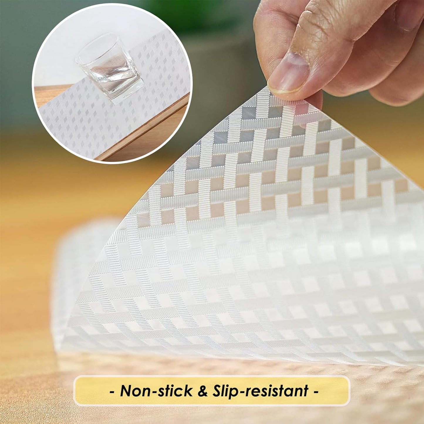 Shelf Liners for Kitchen Cabinets and Drawers, Non-Adhesive and Anti-Slip, Waterproof and Easy to Clean, Durable EVA Cabinet Mat for Refrigerator, Cupboard, Table (White, 11.8" W x 196.8" L)