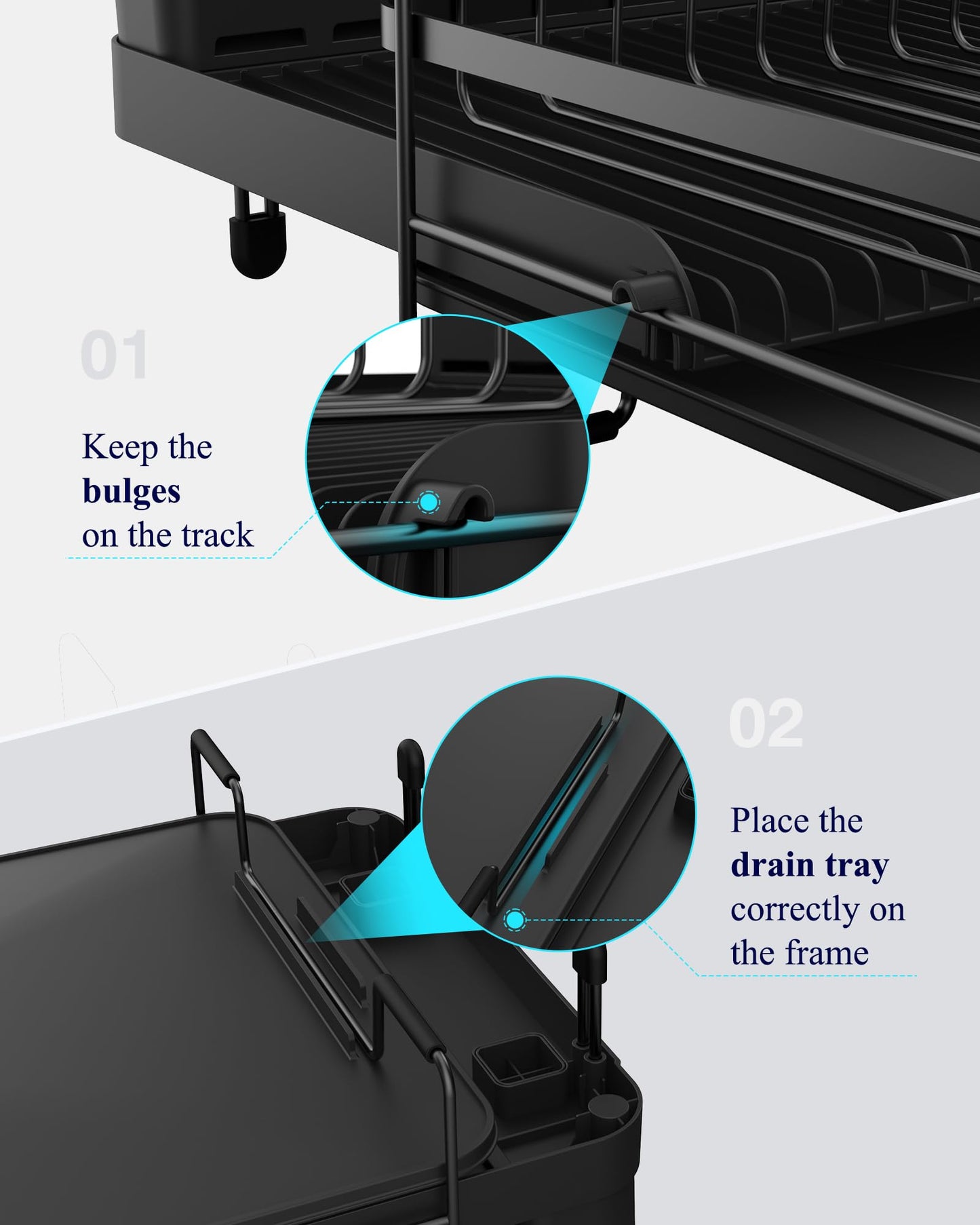Kitsure Extendable Dish Drying Rack, 19.2"-26.7" L x 12.9" W, Black