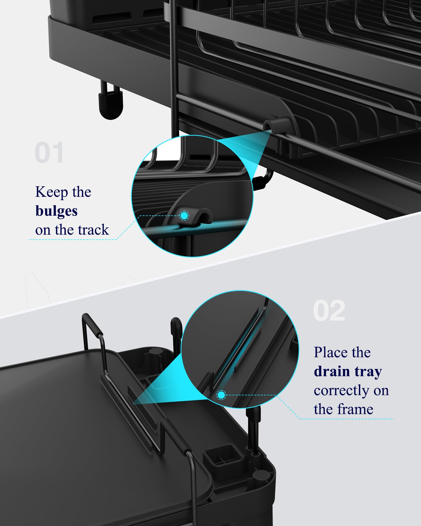 Kitsure Extendable Dish Drying Rack, 19.2"-26.7" L x 12.9" W, Black