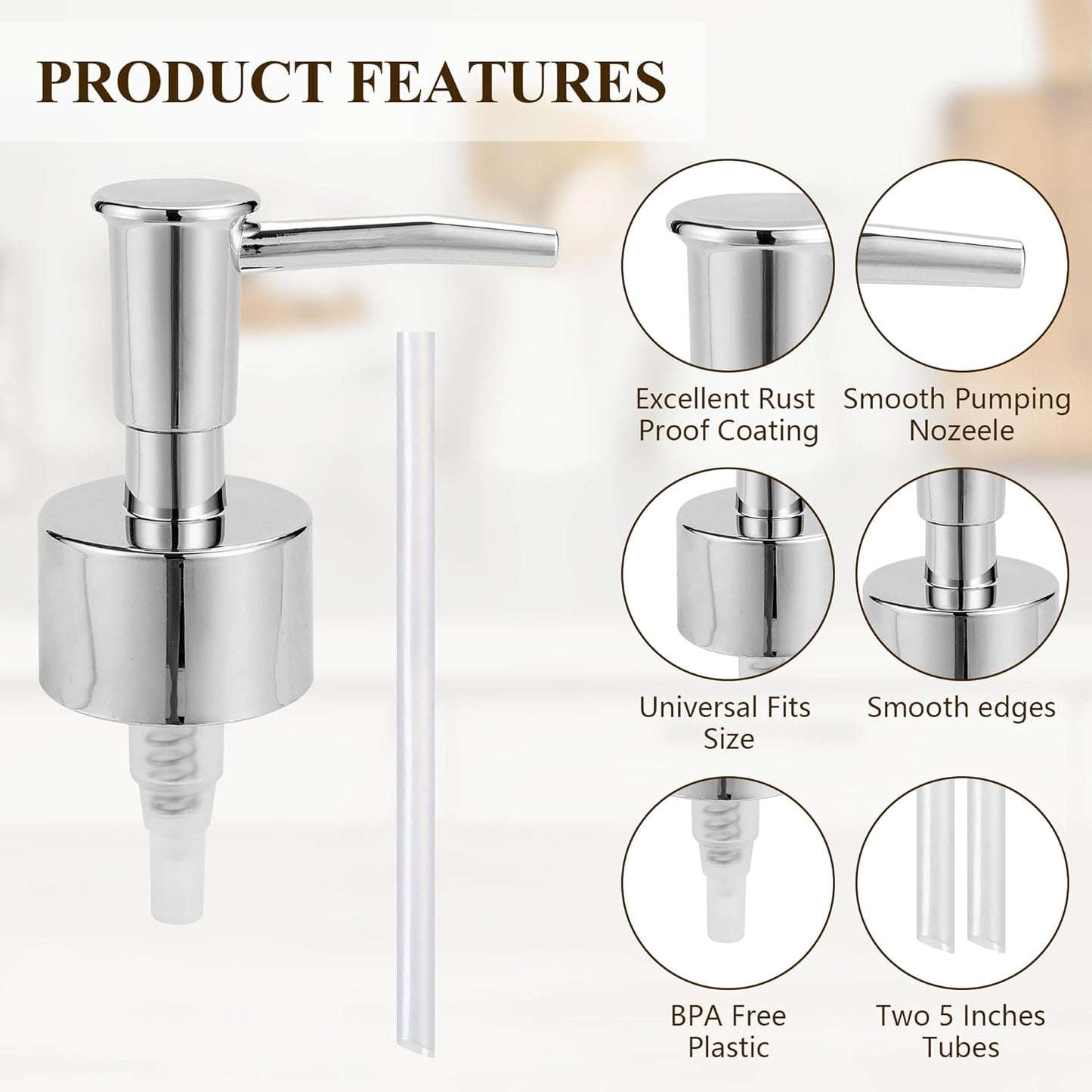 Soap Dispenser Pump Replacement, Soap Pump Dispenser Head for Liquid Soap, Lotion, Dish Soap Refill Dispenser, Ideal for Kitchen Bathroom Sink Various Bottles, 2Pack, Silver