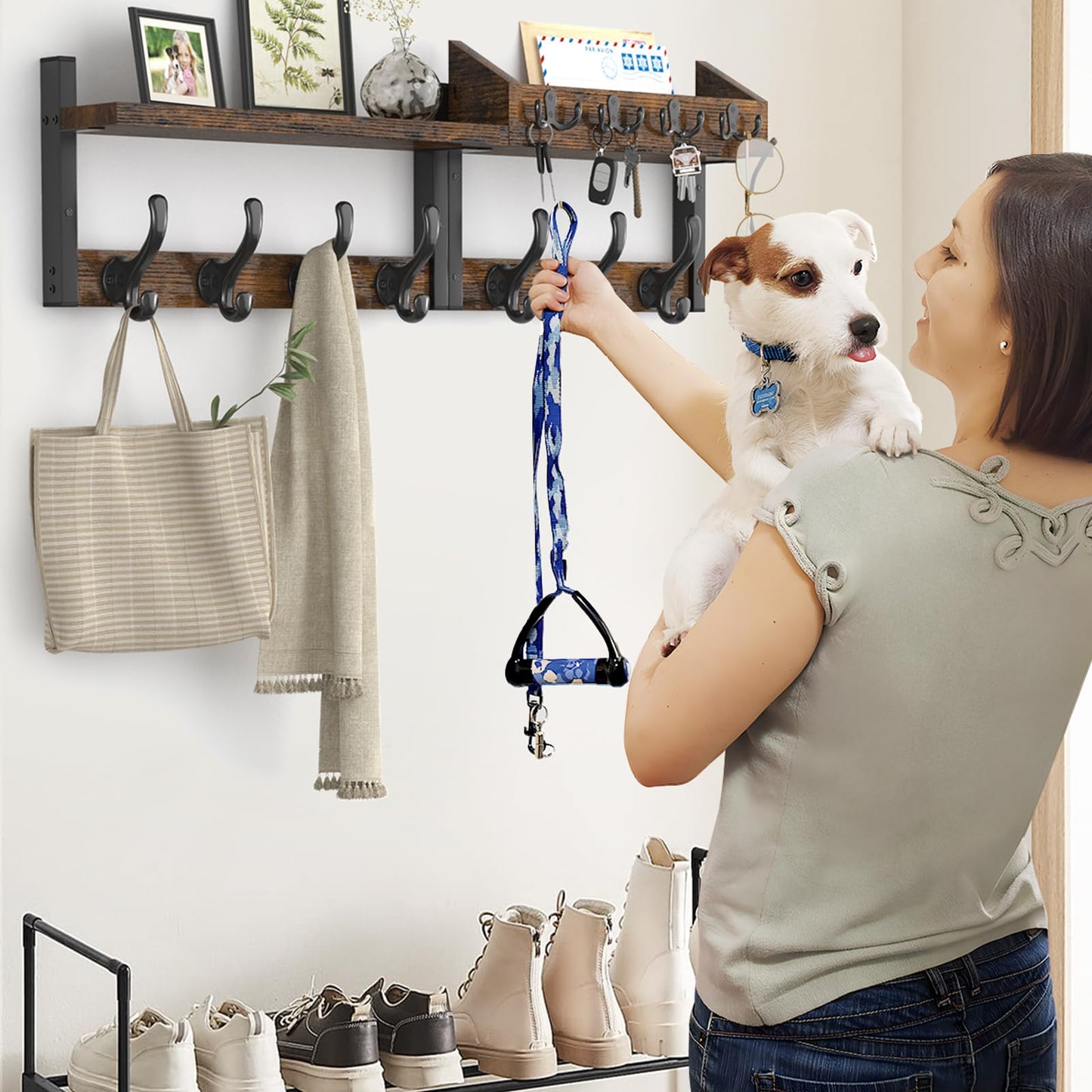 Evermagin 29" Coat Rack Wall Mount with Shelf for Entryway, Rustic Brown