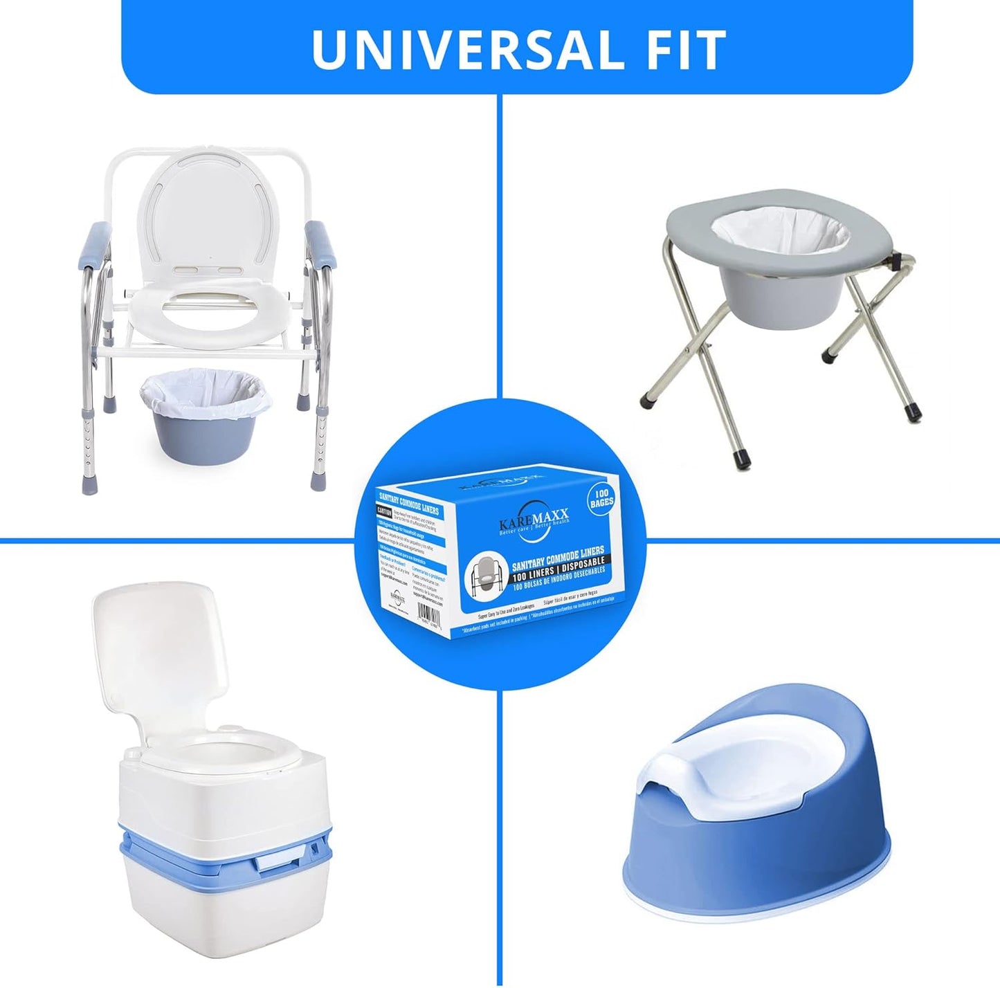 Disposable Potty liners - 250, Bed side commode Liners, Portable Toilet Bag, Potty Bags for Portable Toilet, Potty Chair Liners, Toilet Liners, Commode Bags - Leak Proof & Odorless