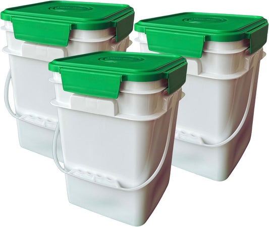 House Naturals 4 Gallon Square Food Grade Bucket Pail with Plastic Handles and Lid (Pack of 3) Made