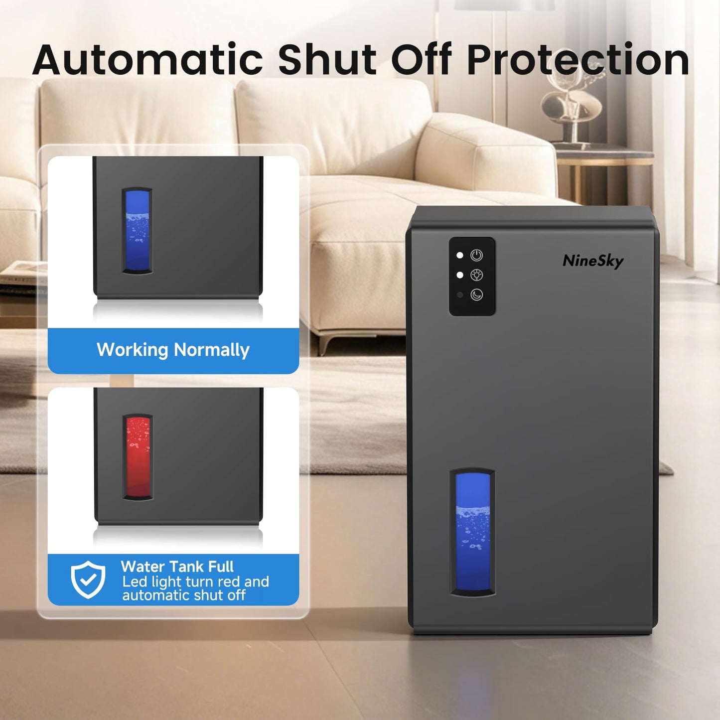 NineSky Dehumidifiers for Home, 1000 Sq.Ft Dehumidifier with 95oz Water Tank, Quiet Dehumidifier