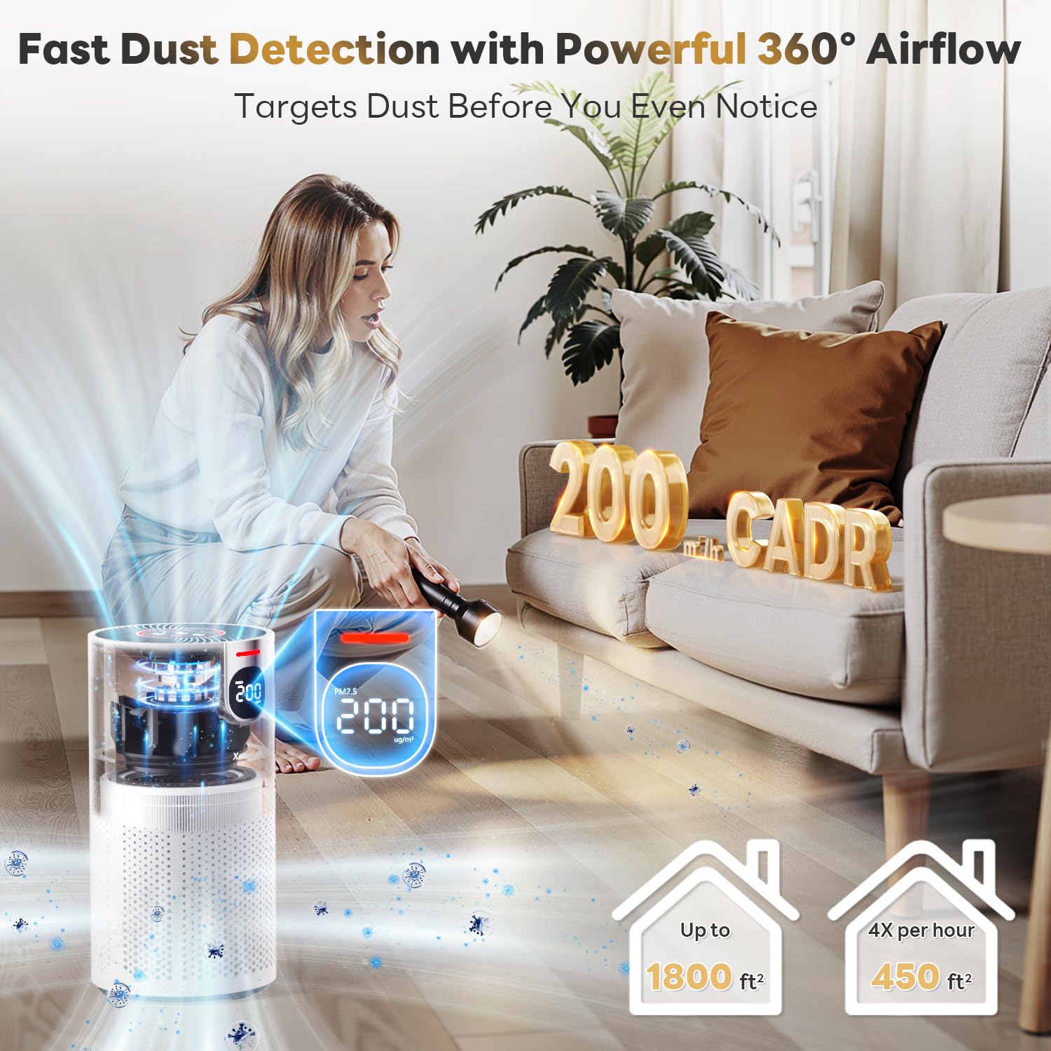 FreAire Air Purifiers for Home Large Room Covers up to 1800Ft², VisionAir 20dB Sleep Mode for