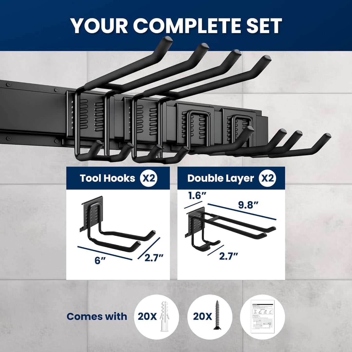 Garage Storage, Garage Organization, Garage Tool Organizer Wall Mount, Garden Tool Organization and Storage 32.1 Inches, Max 300lbs Adjustable Metal Hooks, Hangers Garden Yard Tool Rack,