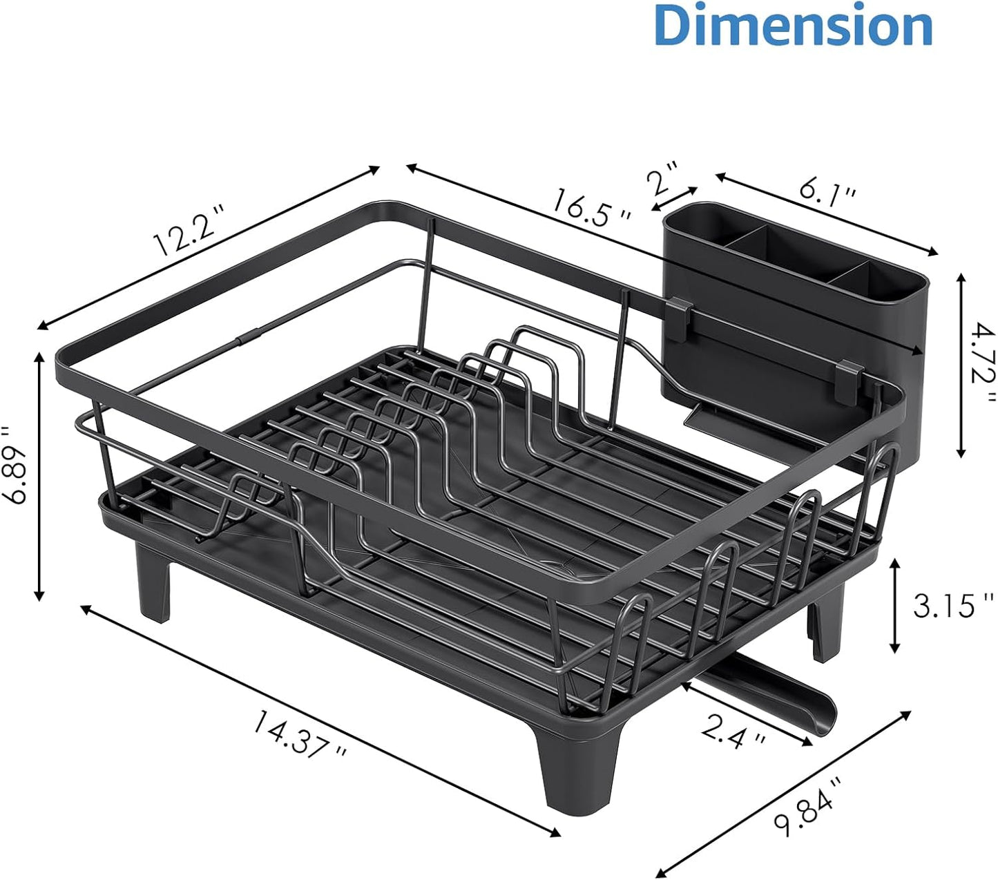 Dish Drainers for Kitchen Counter - Large Capacity Dish Drying Rack with Drainboard, Rustproof & Sturdy Design, Black Dish Rack Perfect for Plates, Cups & Kitchen Countertop Organization