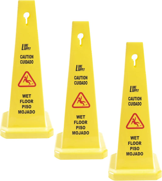 MATTHEW CLEANING 3 Packs 36” Caution Wet Floor Safety Cones for Indoors and Outdoors,Bright Yellow