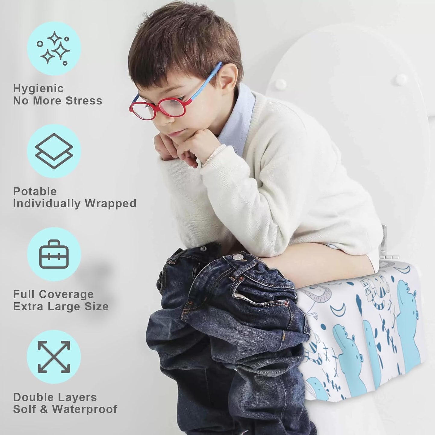 Toilet Seat Covers Disposable, 50 PCS Extra Large Waterproof Toilet Potty Seat Covers for Toddlers, Kids Potty Training, Potable Potty Seat Covers Travel Essentials for Airplane, Public Restroom,Trip