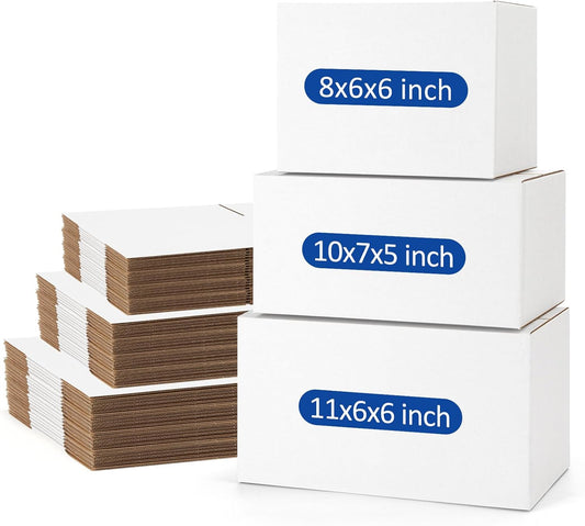 Assorted-Sizes-Shipping-Boxes-45-Pack: 8x6x6 & 10x7x5 & 11x6x6 Small-Shipping-Boxes-Mailers, White Corrugated-Cardboard-Boxes-for-Packing-Small-Business Mailing