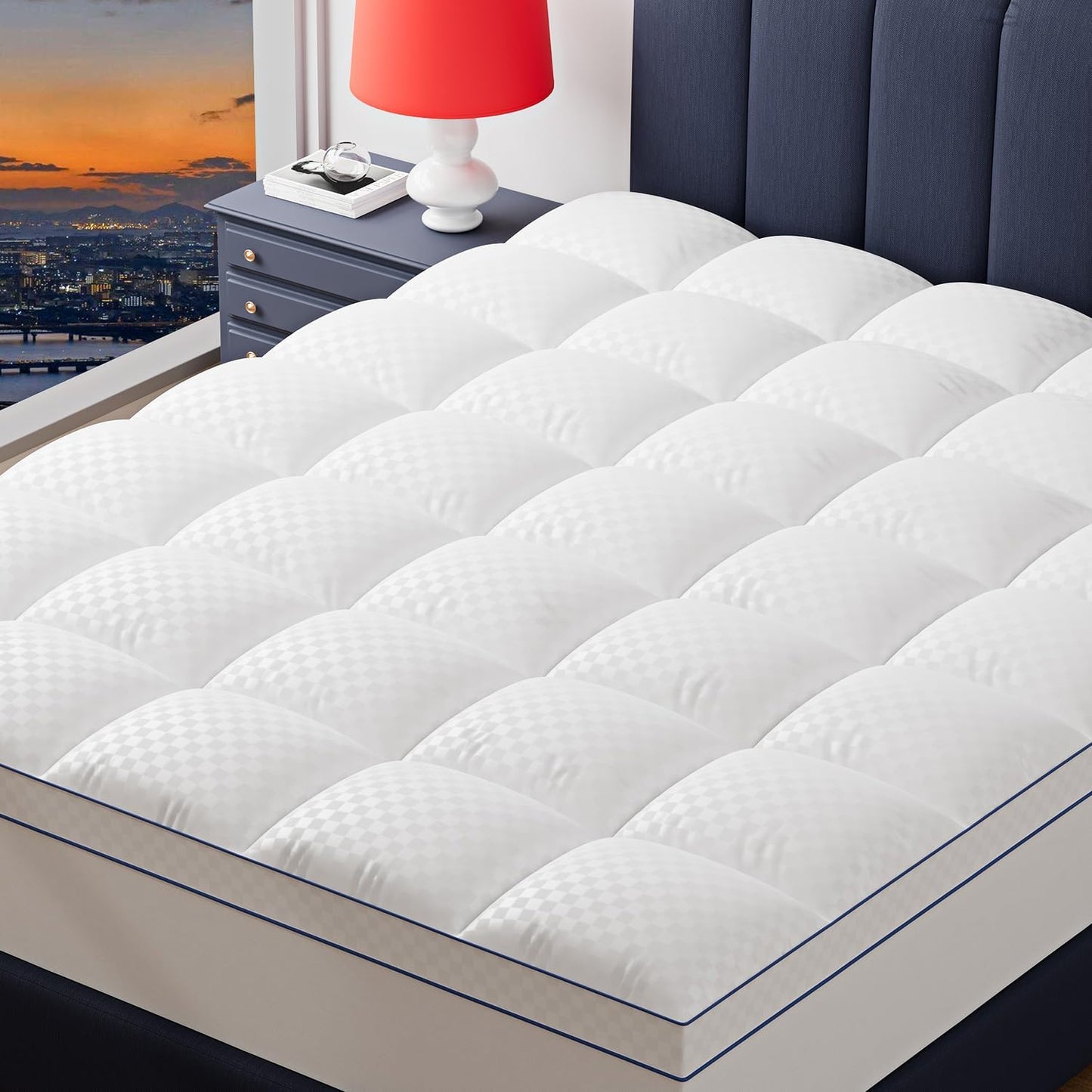 Mattress Topper Twin Extra Thick Mattress Pad Cover for Back Pain Cooling Mattress Protector with 8-21 Inch Deep Pocket Overfilled Down Alternative Filling White