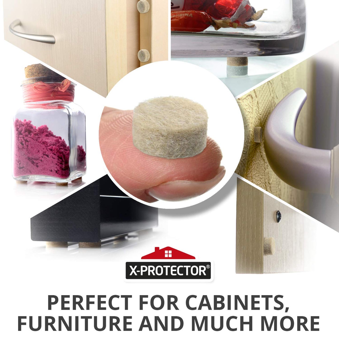 Cabinet Door Bumpers X-Protector 100 PCS – Small Felt Pads 3/8” – Ideal Beige Felt Bumpers – Self-Adhesive Thick Felt Dots – Bumper Pads to Protect Glass & Other Surfaces!
