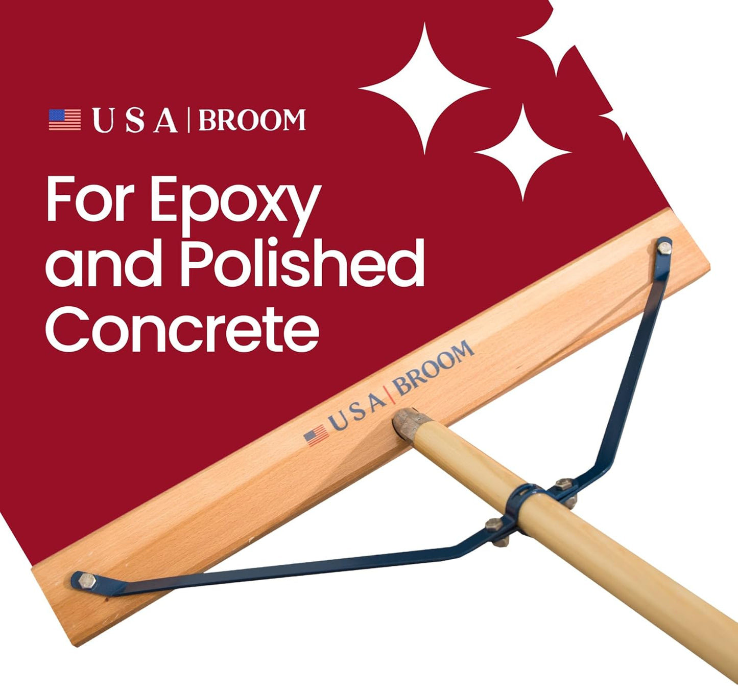 4 Pack Bundle- 24" Soft Sweep Indoor Push Broom with 60" Handle. Ideal for Epoxy & Polished Floors. Durable American Made Steel Brackets-Stainless Steel Hardware. No Plastic. 100% Made in The USA