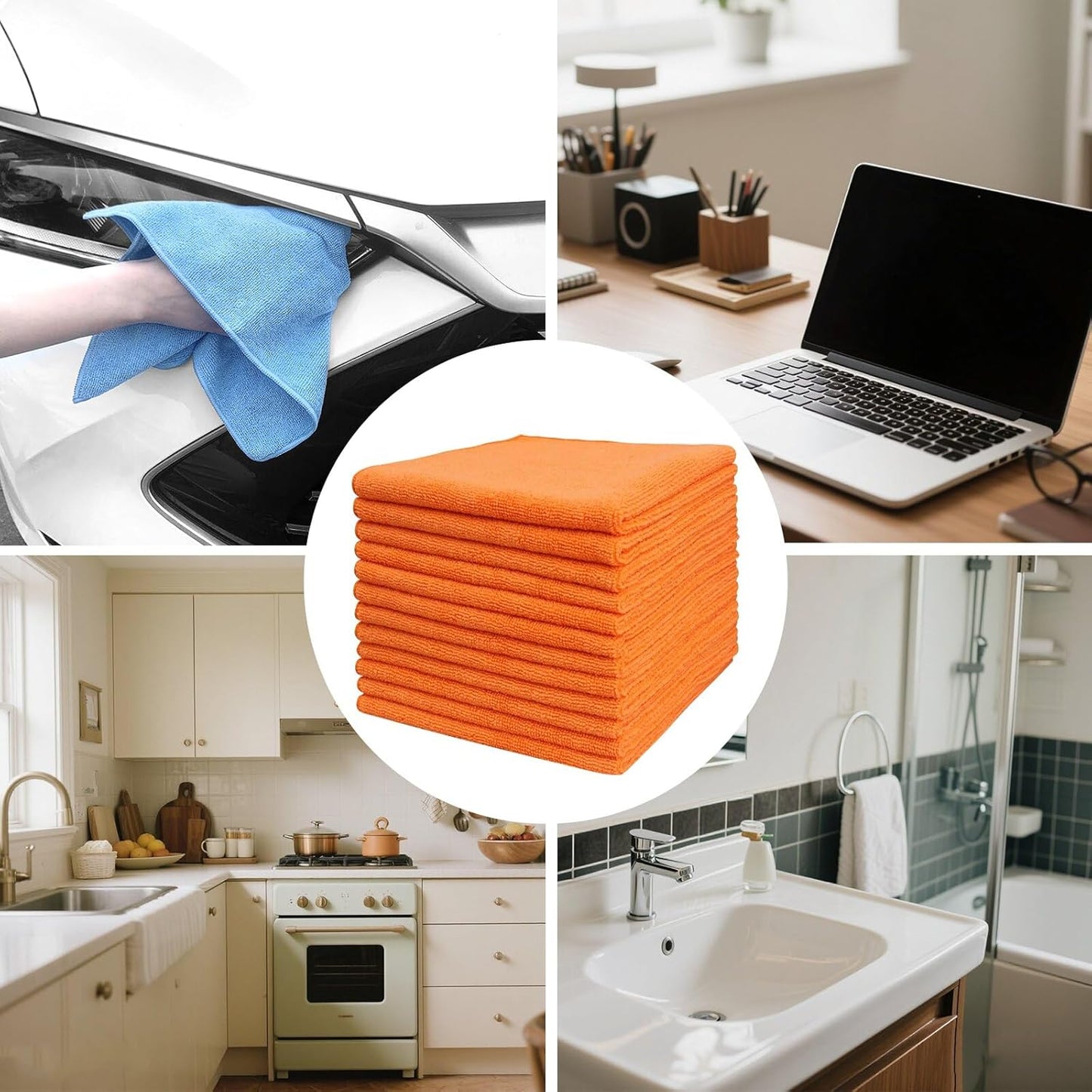 Tricol Clean Microfiber Cleaning Cloth, 16in*16in, 12 Pack Ultra-Thick Cleaning Rags, Super Absorbent, Lint Free & Streak Free Cleaning Towels for Car, House, Kitchen, Office