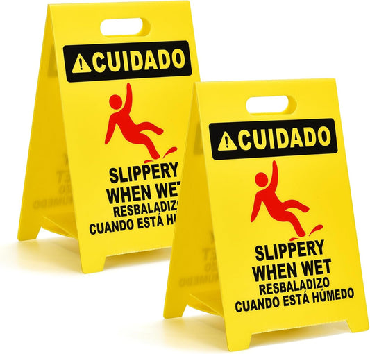MATTHEW CLEANING 19'' 2 Pack,Industrial Wet Floor Sign 2-Sided Durable Corrugated Plastic Birght
