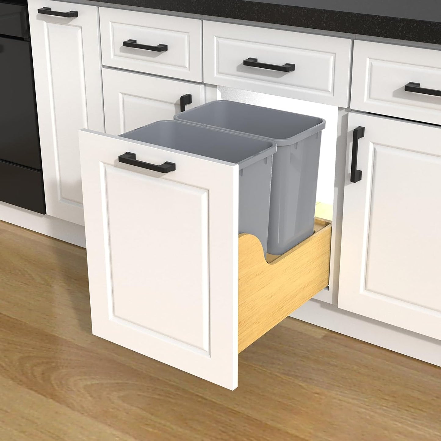 Double 35 Quart Pullout Under Cabinet Trash Cans Solid Wood Bottom,for 18" W Cabinet Opening