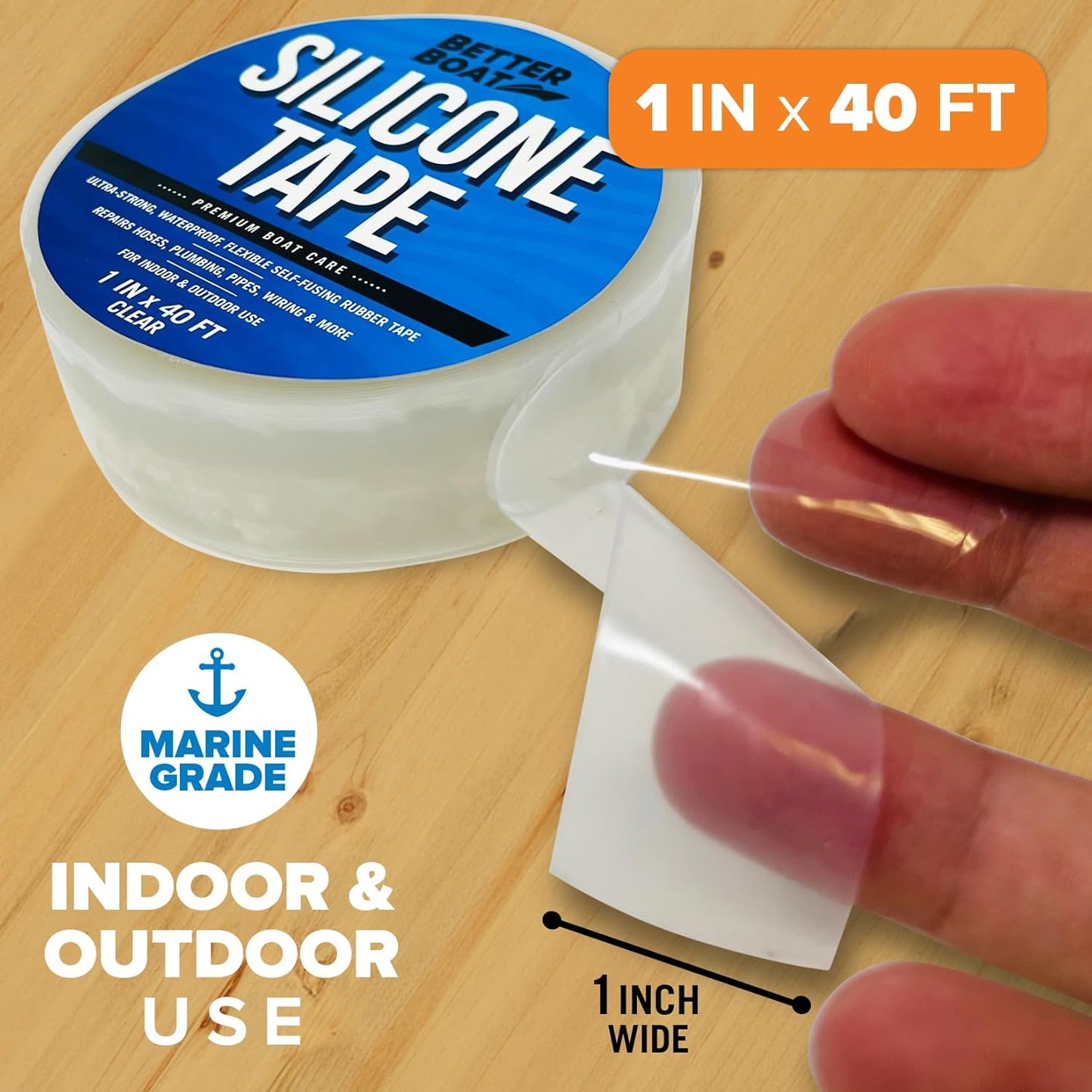 Clear Heavy Duty Silicone Tape, Self-Fusing Rubber Hose and Plumbing Water Pipe Repair Seal, Coax Electrical or Waterproof Tape for Leaks, 40ft