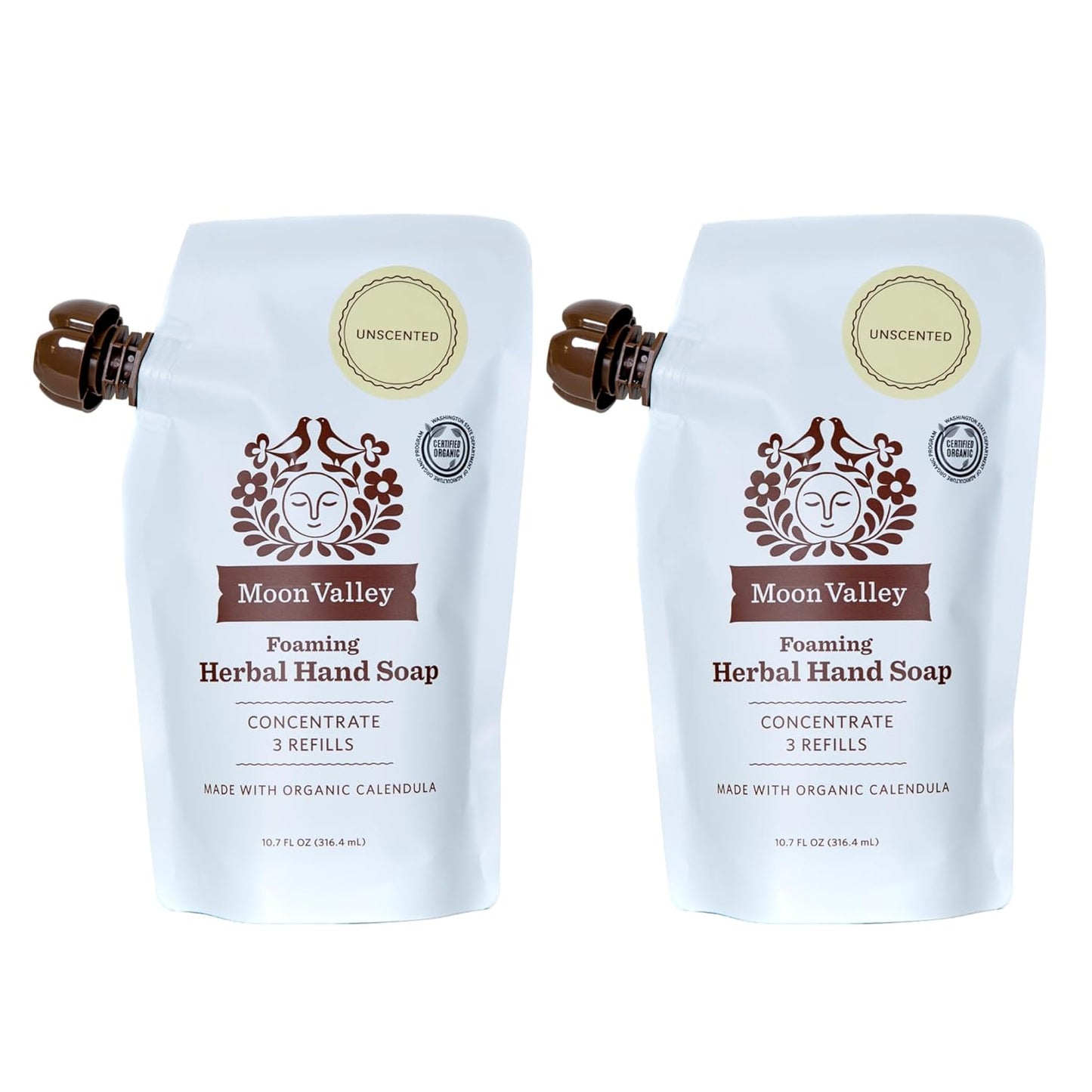 Moon Valley Foaming Hand Soap Refill Pouch, Two-Pack Unscented Soap, Vegan and Non-GMO, Environmentally Friendly Option