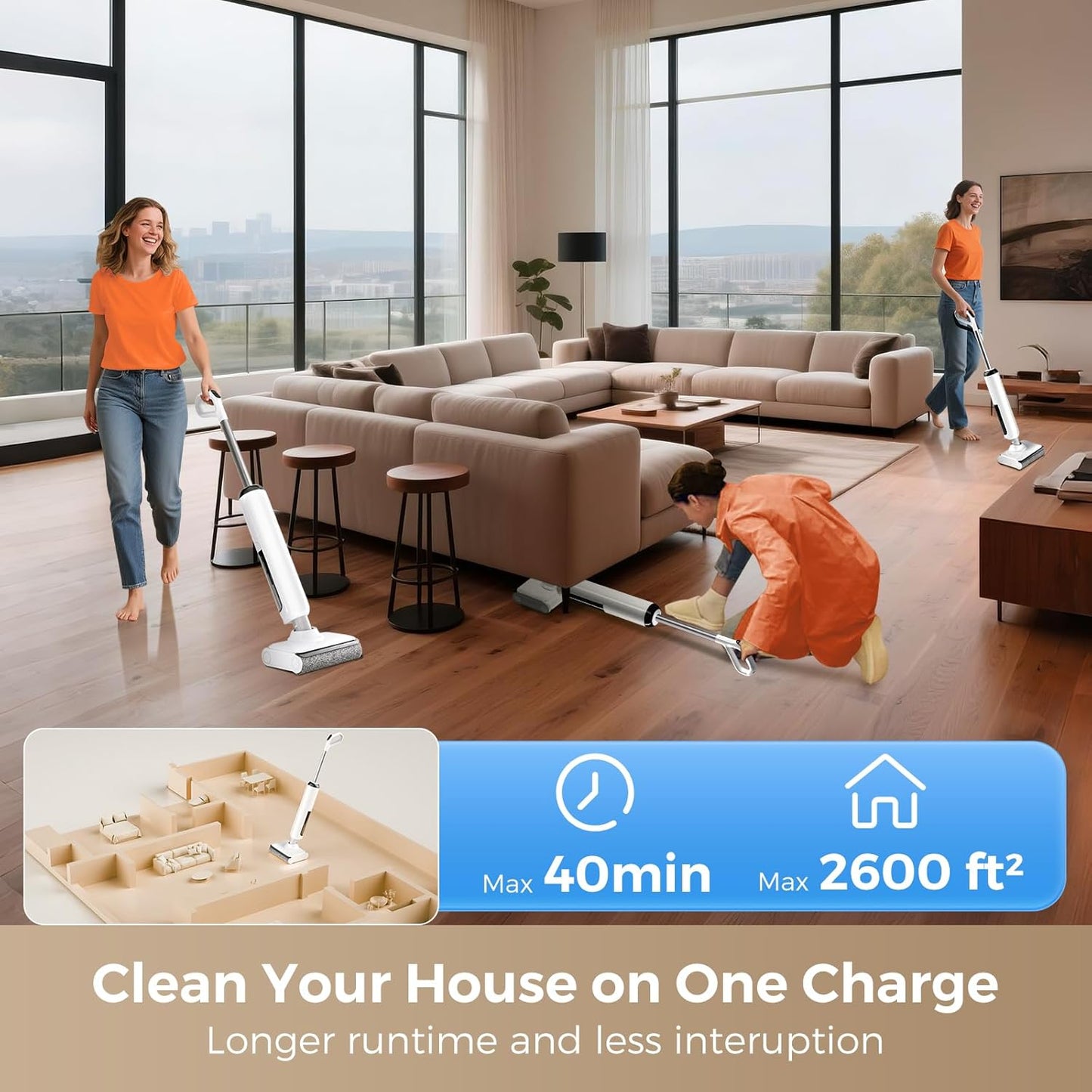 Wet Dry Vacuum Cleaner, 180°Lie-Flat Vacuum Mop All in One with Auto Self-Cleaning, Smart Floor Cleaner Machine for Hard Floor, 35 Mins Runtime, Edge Cleaning, Self-Propelled Vacuum Mop Combo